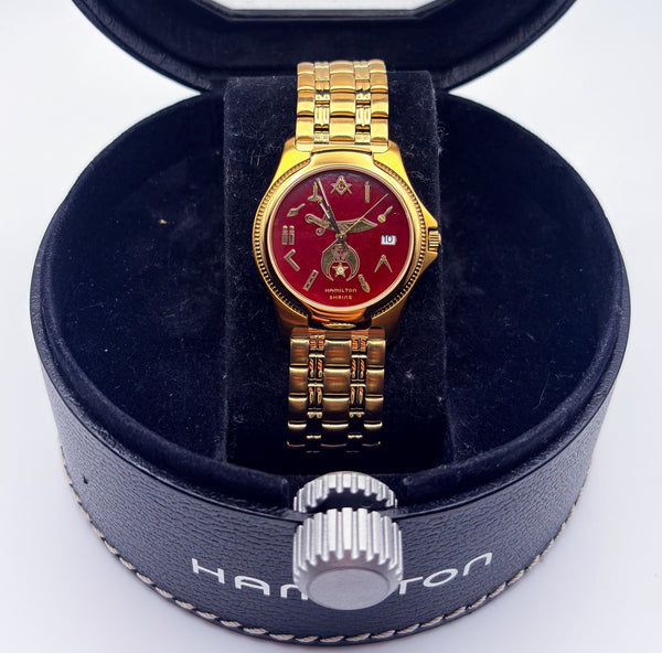 Vintage Hamilton 8458 Masonic Omar Shrine Red Dial Mens Watch W/ Box Case