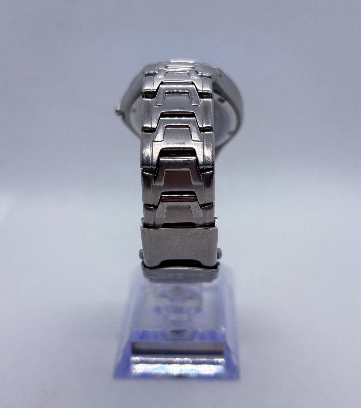 VTG Fossil Blue AM-3457 Women's Watch Blue Green Ombre Sunburst Dial 36mm Silver
