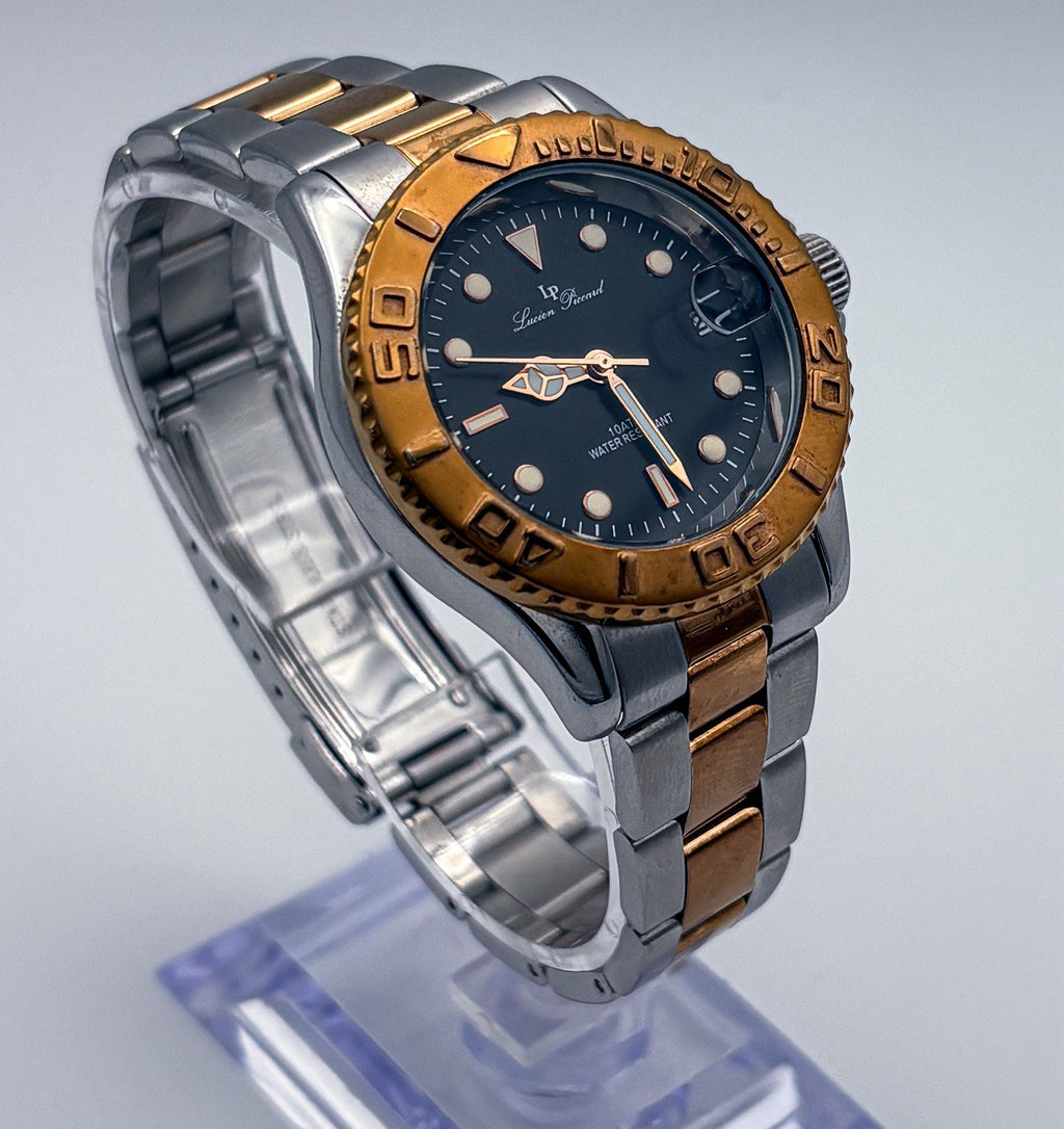 Lucien Piccard Walen Midsize Diver Watch Two Tone Rose Gold Black Dial 35mm