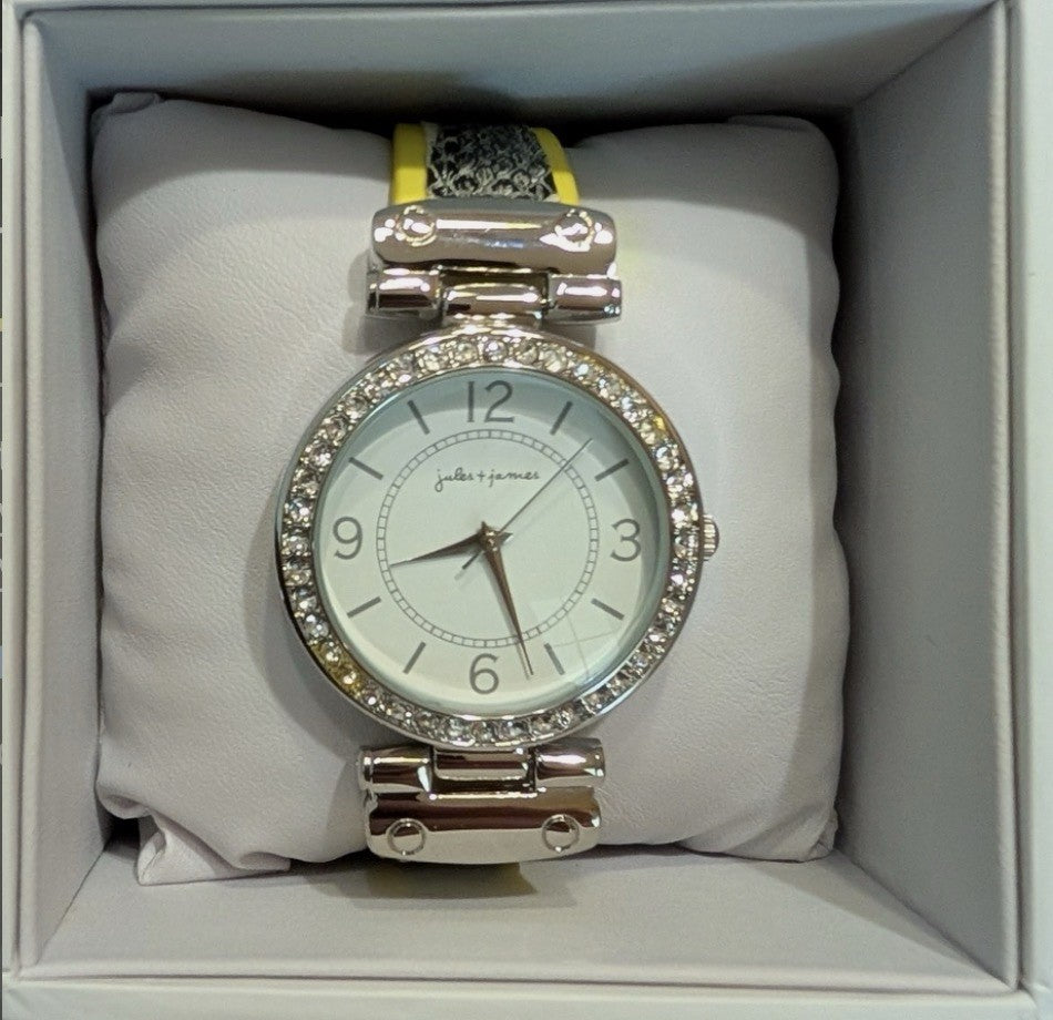 Jules & James Diamond Simulant Accented Snake Print Yellow Band JJ1218 NIB