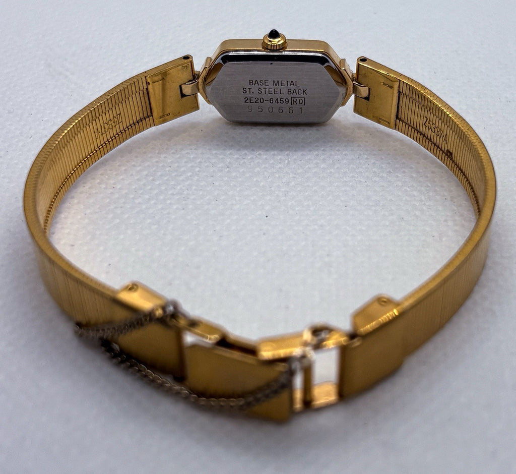 Vintage 1989 Seiko Quartz Ladies Watch 2E20-6459 Gold Tone Diamond Accents