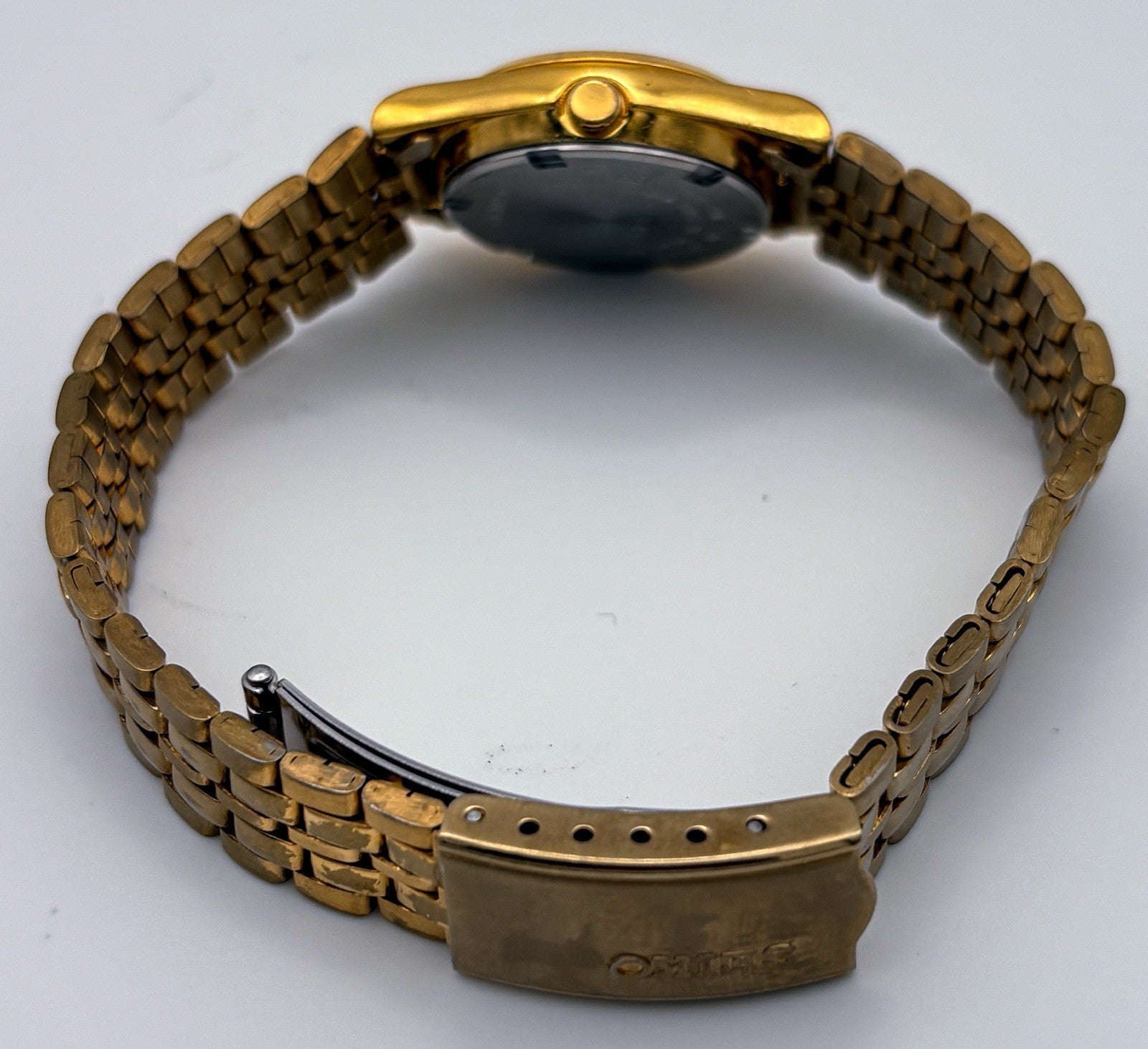 Vintage 1994 Seiko SQ Ladies Watch Gold Tone Day Date 25mm Roman 12 7N83-0081