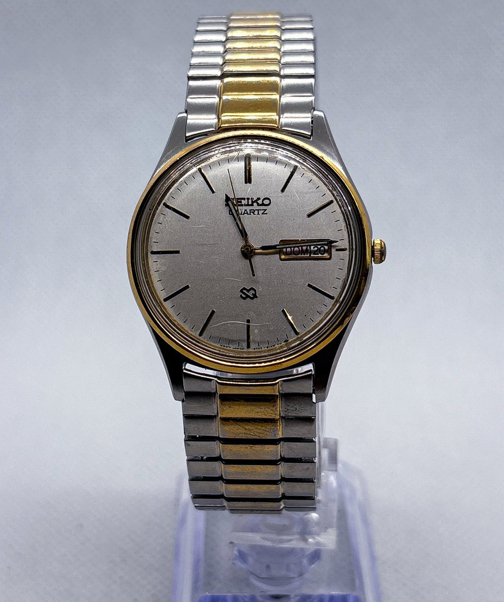 Vintage 1990 Seiko SQ 5Y23-8A69 Two Tone Day Date Watch Serviced New Battery