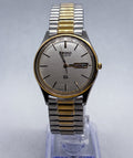 Vintage 1990 Seiko SQ 5Y23-8A69 Two Tone Day Date Watch Serviced New Battery