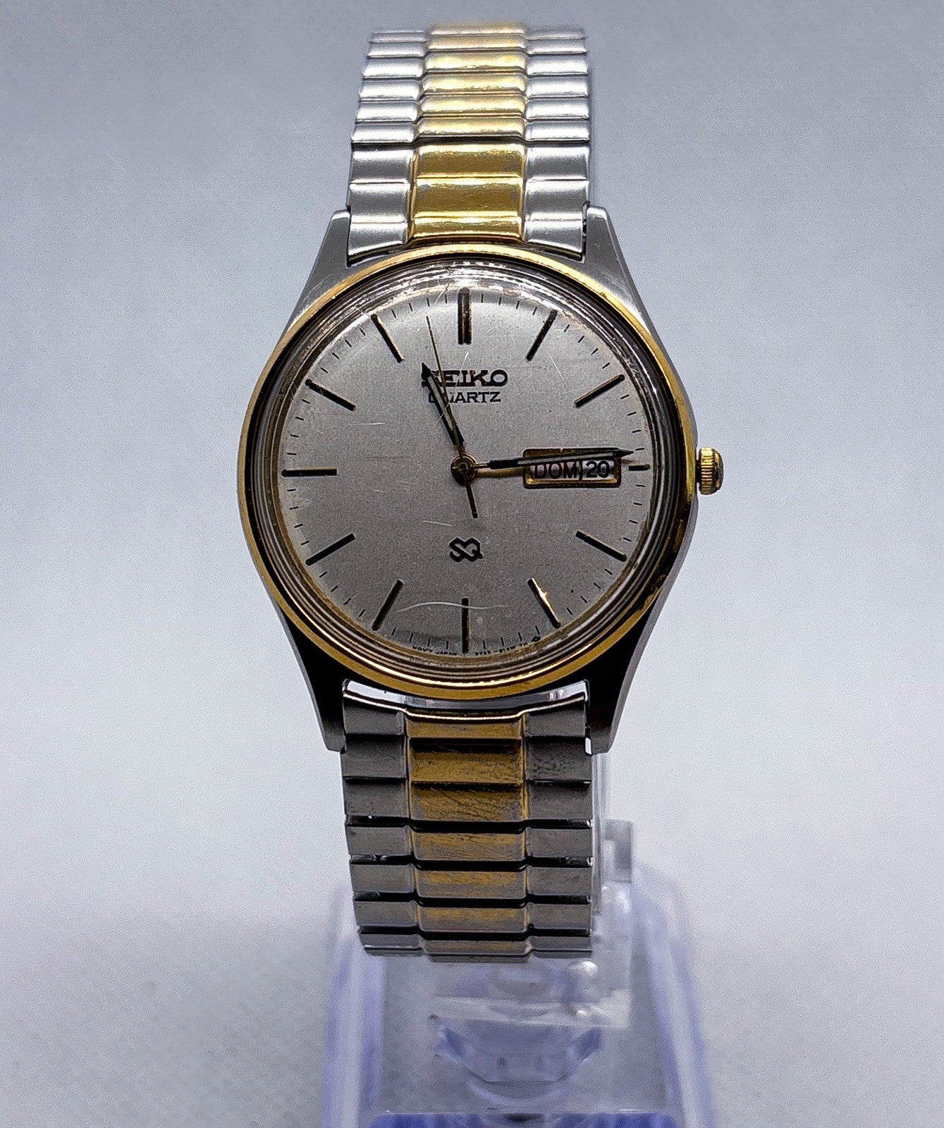 Vintage 1990 Seiko SQ 5Y23-8A69 Two Tone Day Date Watch Serviced New Battery
