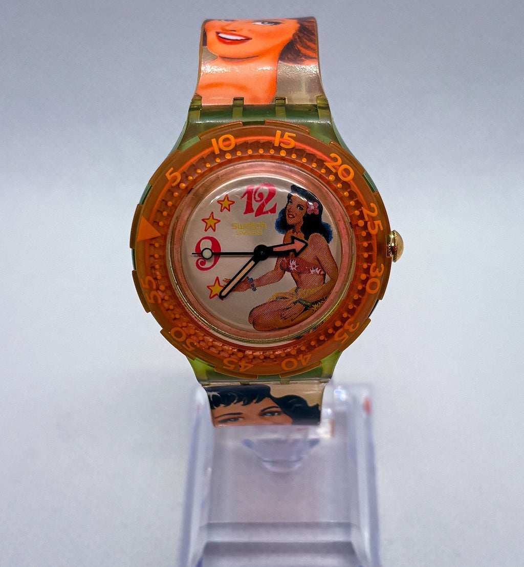 Vintage 1994 Swatch Scuba 200 Beach Virgin SDG104 Hula Tropical Watch Working
