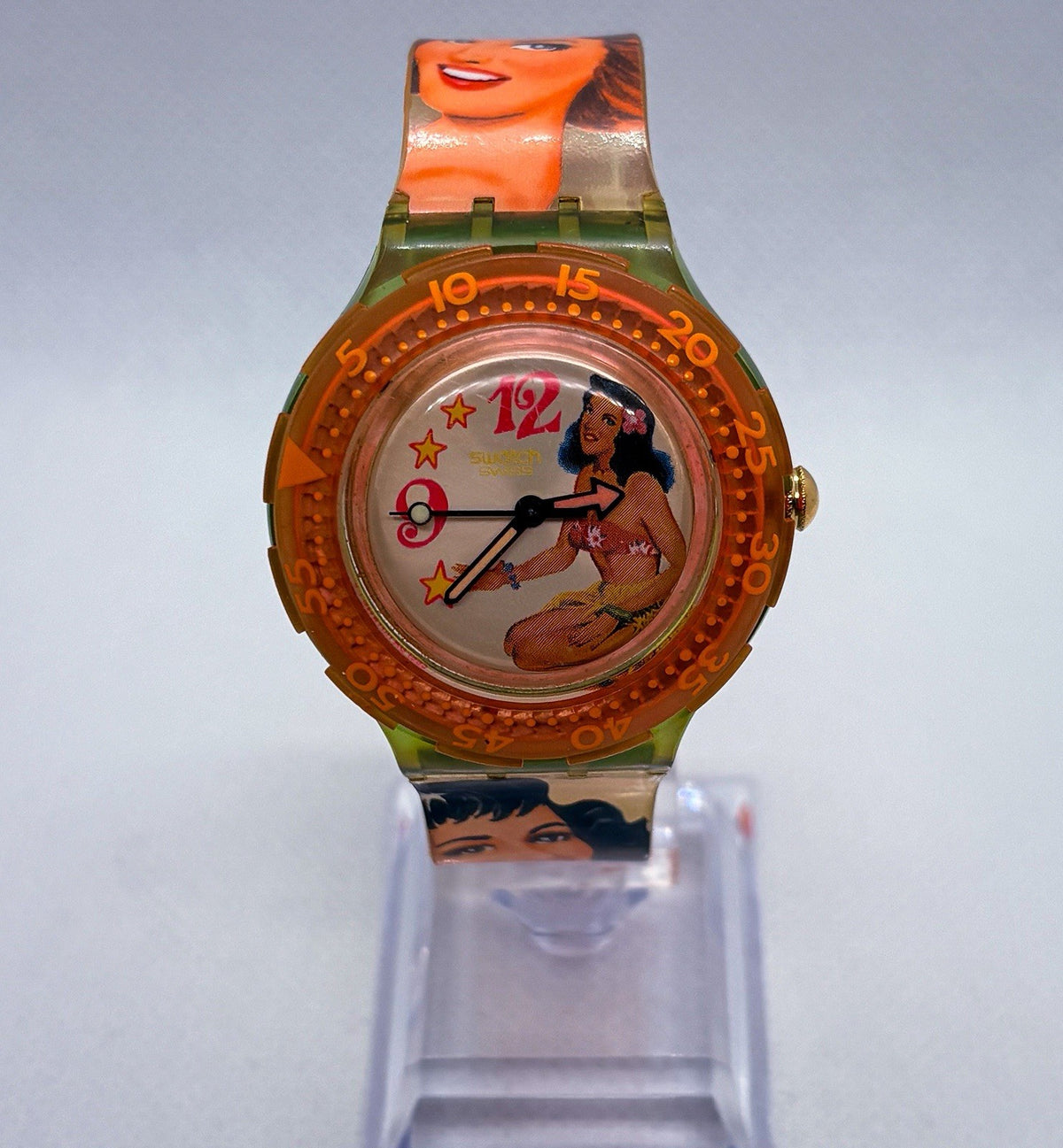 Vintage 1994 Swatch Scuba 200 Beach Virgin SDG104 Hula Tropical Watch Working