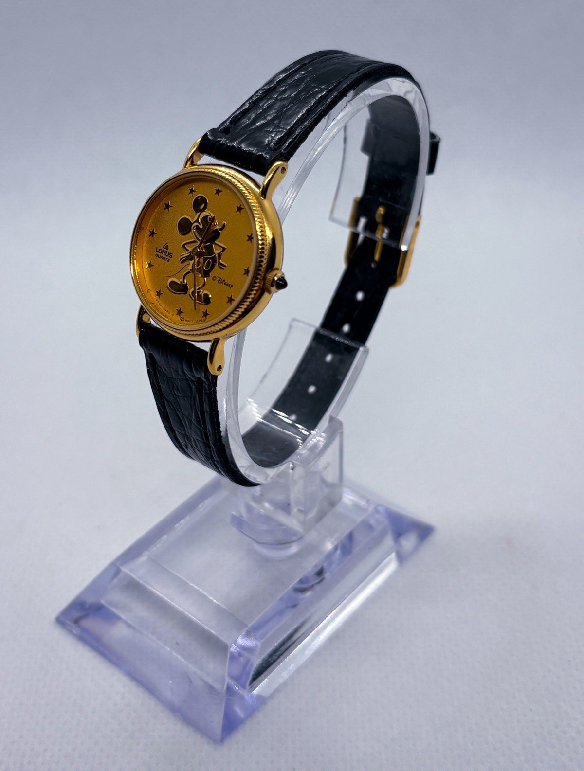 Vintage 1990s Lorus Disney Mickey Mouse Gold Sunburst Star Dial Watch V400-0100
