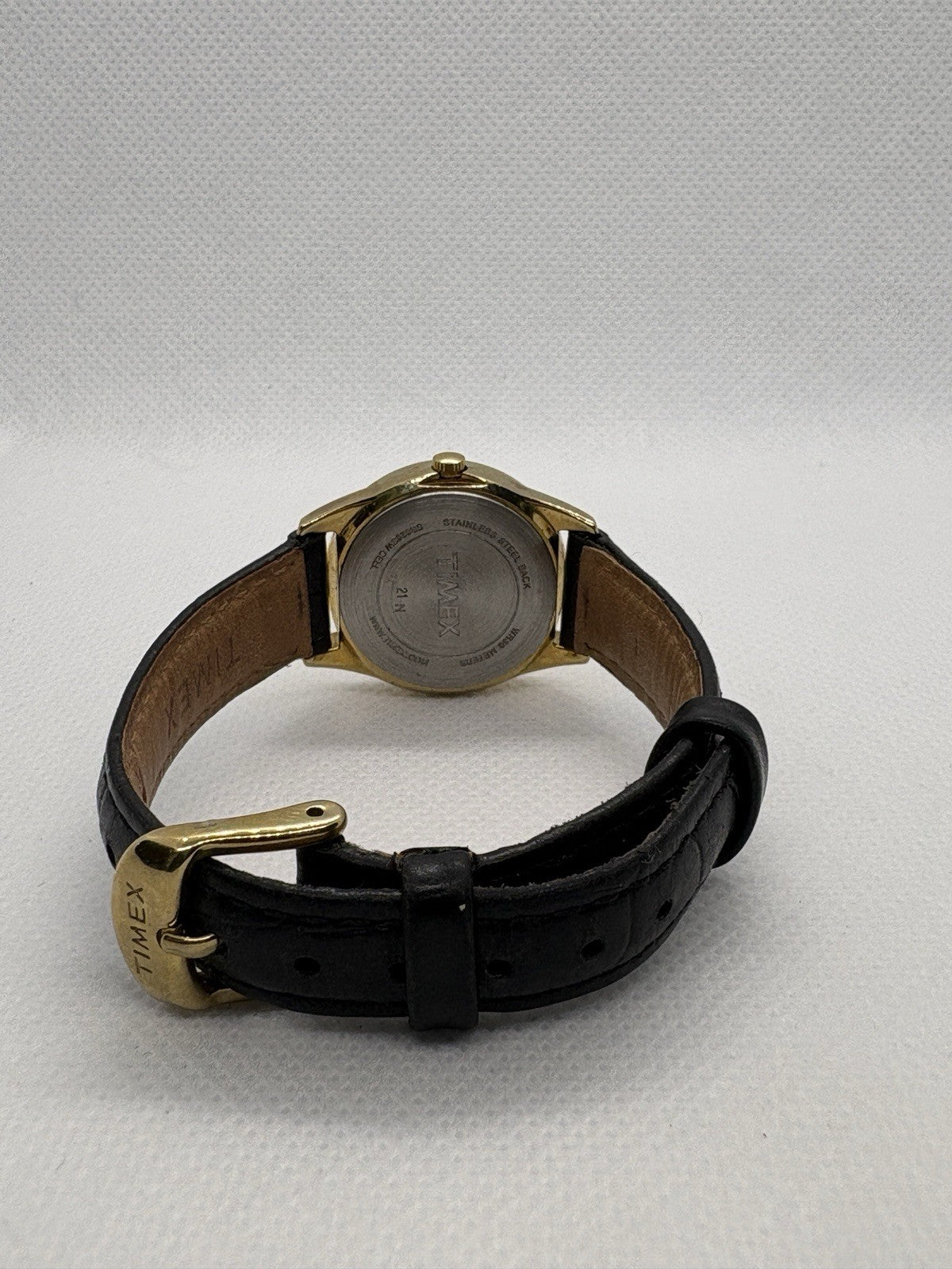 Timex Women’s Watch TW2P76200 Gold Tone Mother Of Pearl Dial Black Leather Strap
