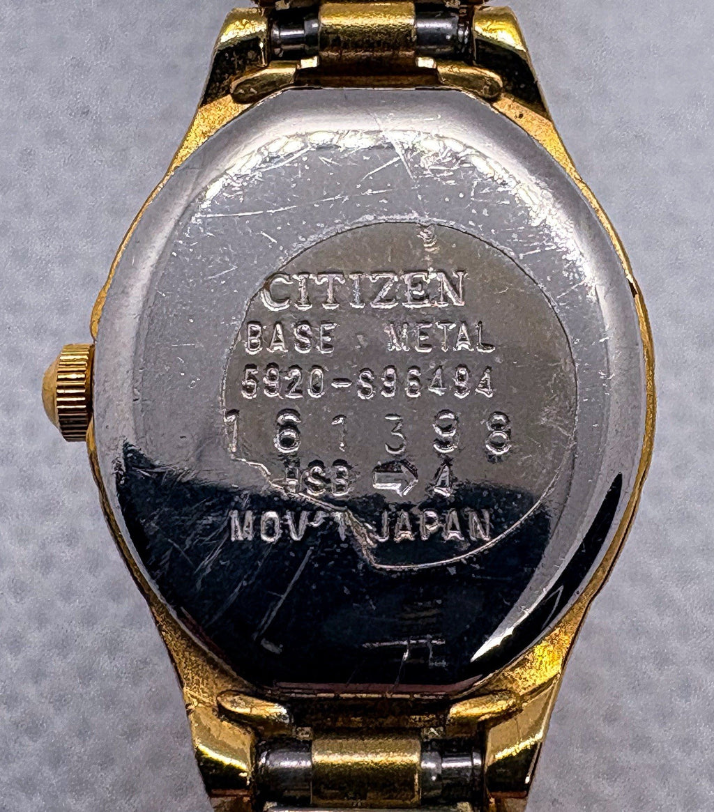 Vintage Citizen Quartz Black Dial Gold Tone Oval Ladies Dress Watch 5920-S96494