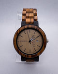 BOBO BIRD Men's Zebra Wood Watch O26-1 Day Date Quartz Handcrafted Excellent