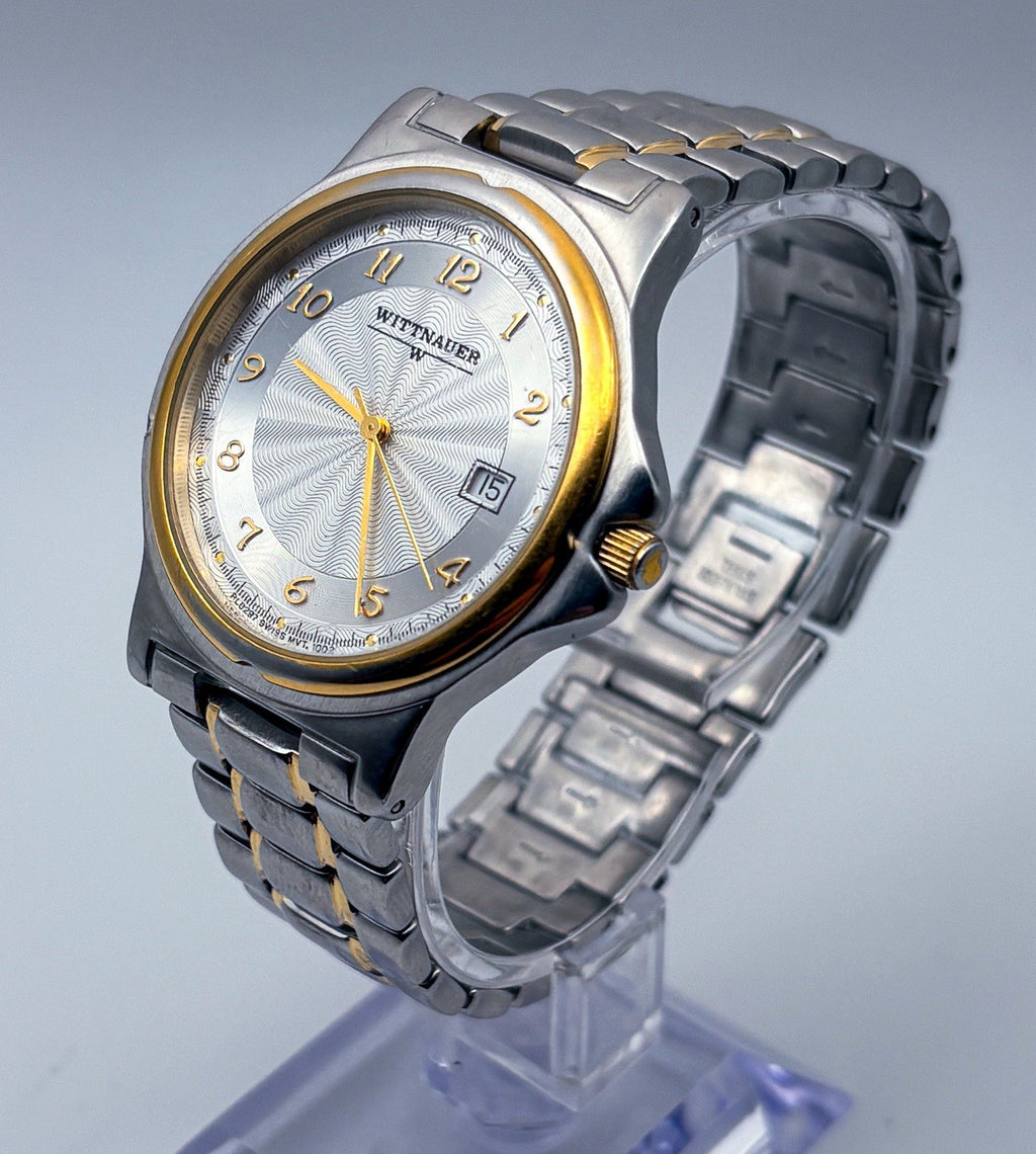Wittnauer RL8297 Two Tone Quartz 36mm Mens Watch Turbine Guilloche Date