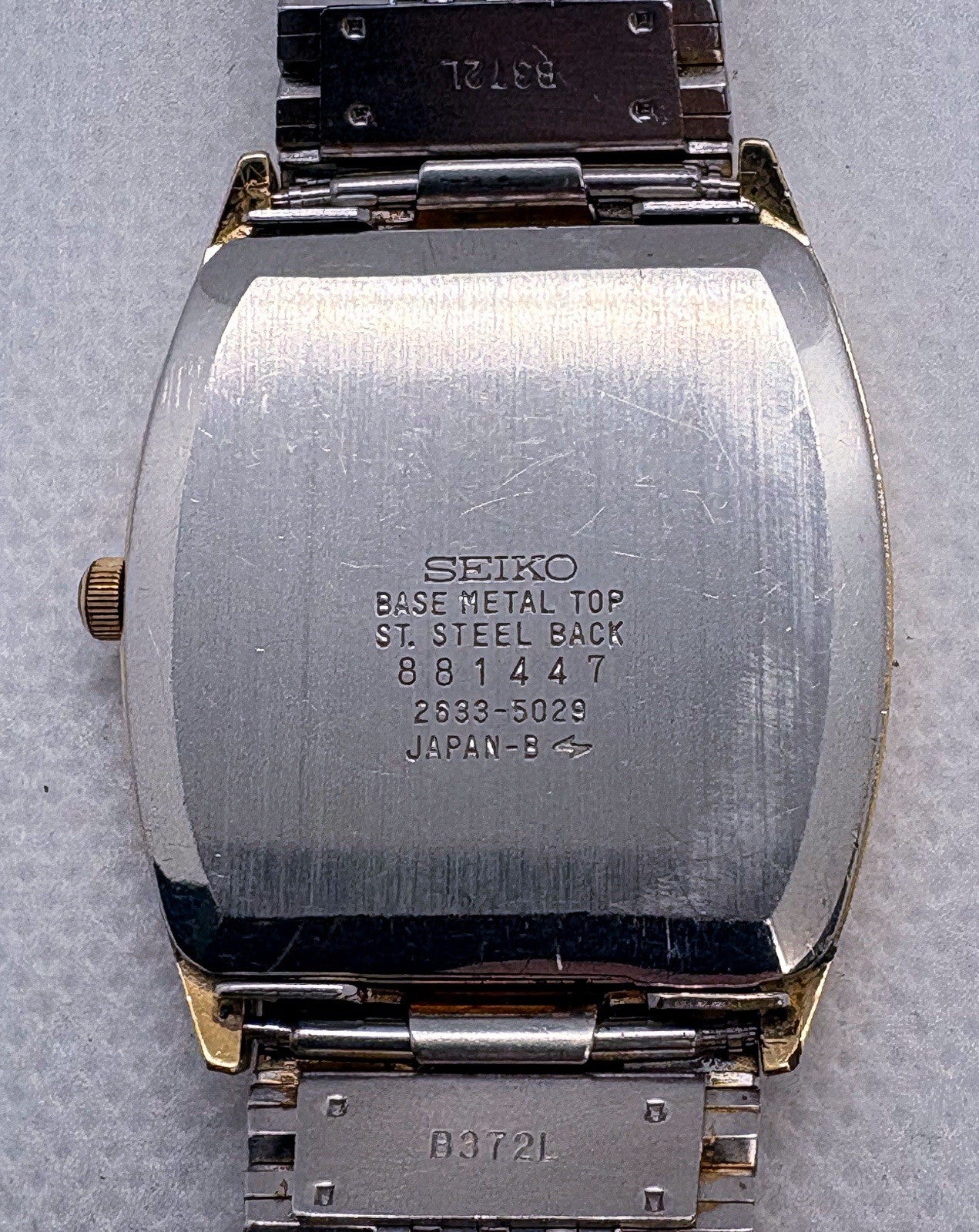 Vintage 1978 Seiko SQ Quartz Watch 2633-5029 Gold Tone Black TV Dial Day Date