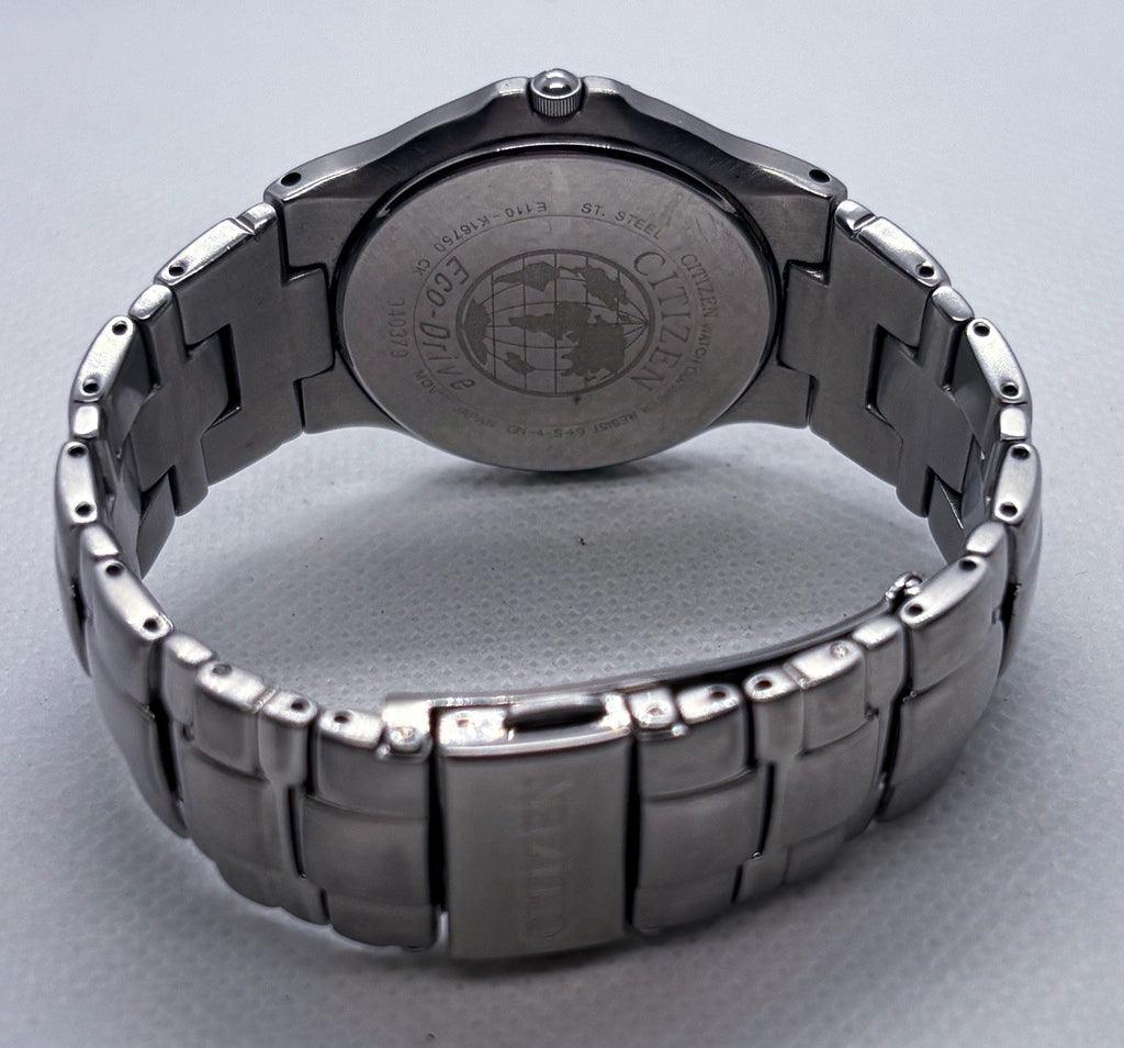 VTG Citizen Eco-Drive E110-K16750 Men's Black Diamond Dial Steel Watch 6” Wrist
