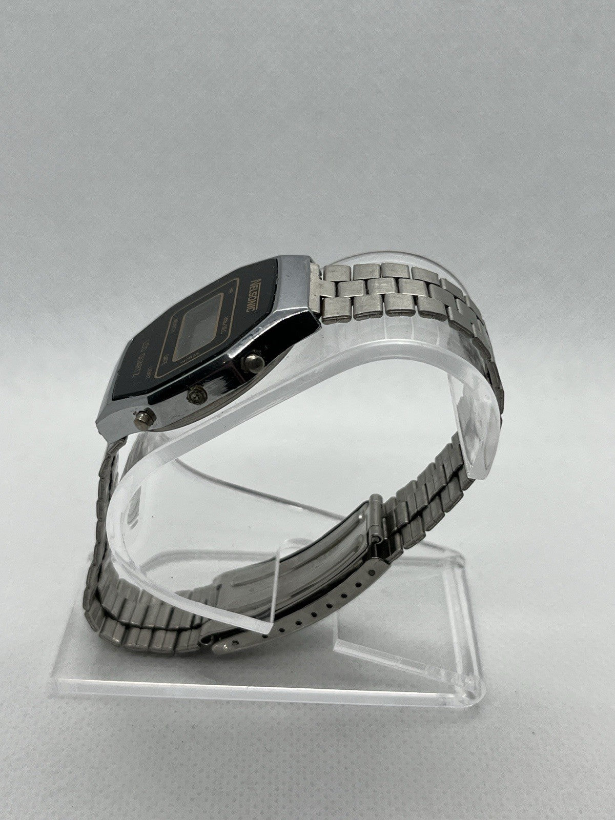 Vintage 1980s Nelsonic LCD Digital Calendar Watch Stainless Steel Working