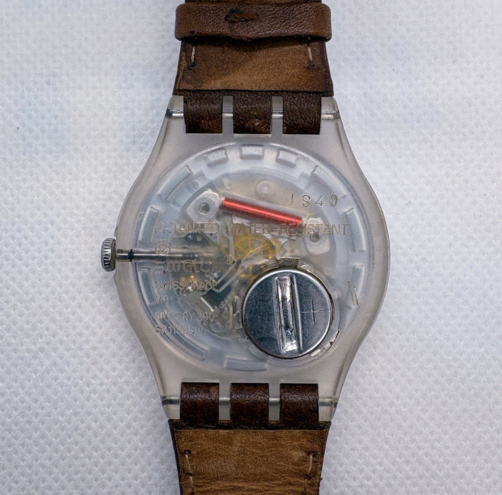 Swatch Originals Daily Friend Quartz Watch 42mm Blue Dial Leather Band SUOK701