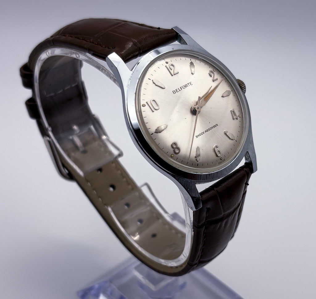 Vintage Belforte Series 9045 Mechanical Manual Wind Mens Field Dress Watch