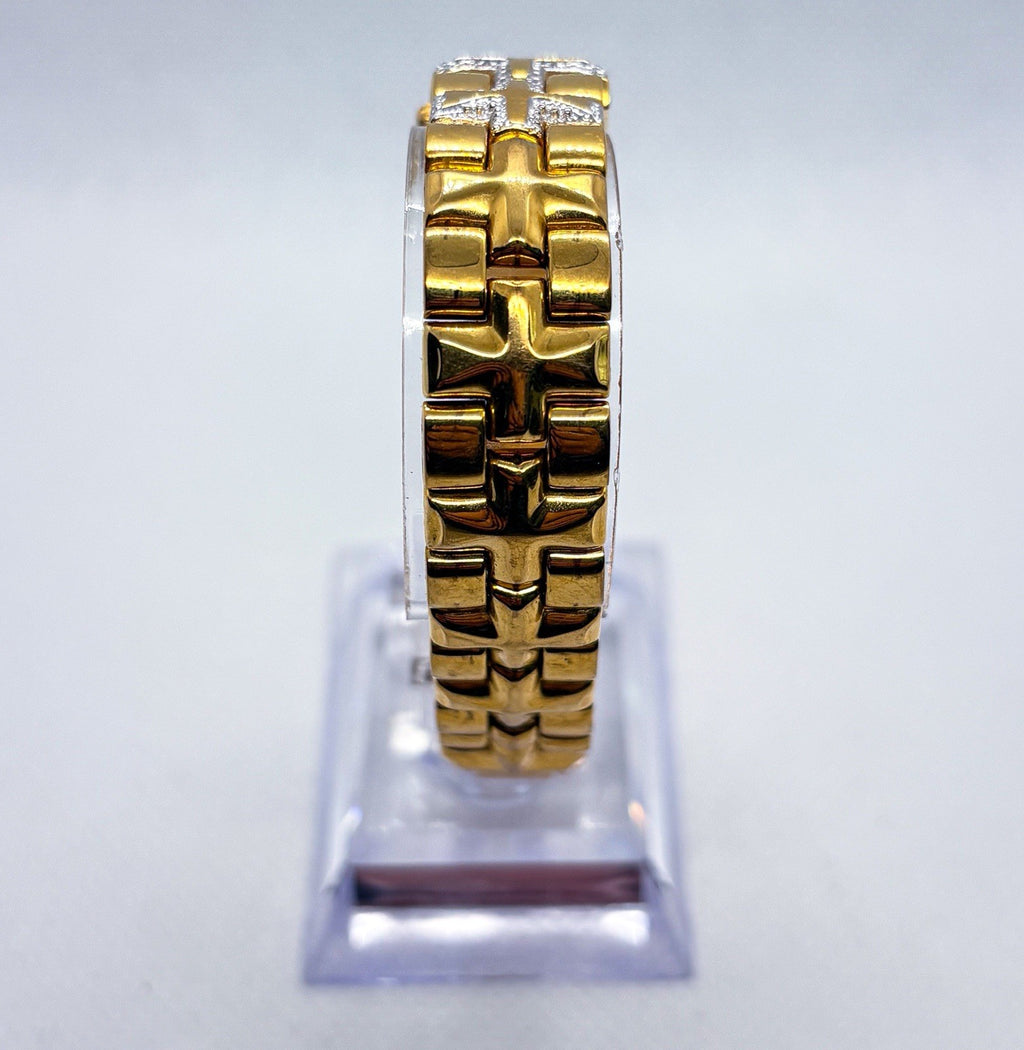 Bulova Ladies Diamond Watch 98R68 Two Tone Cross Link Patterned Dial WORKING