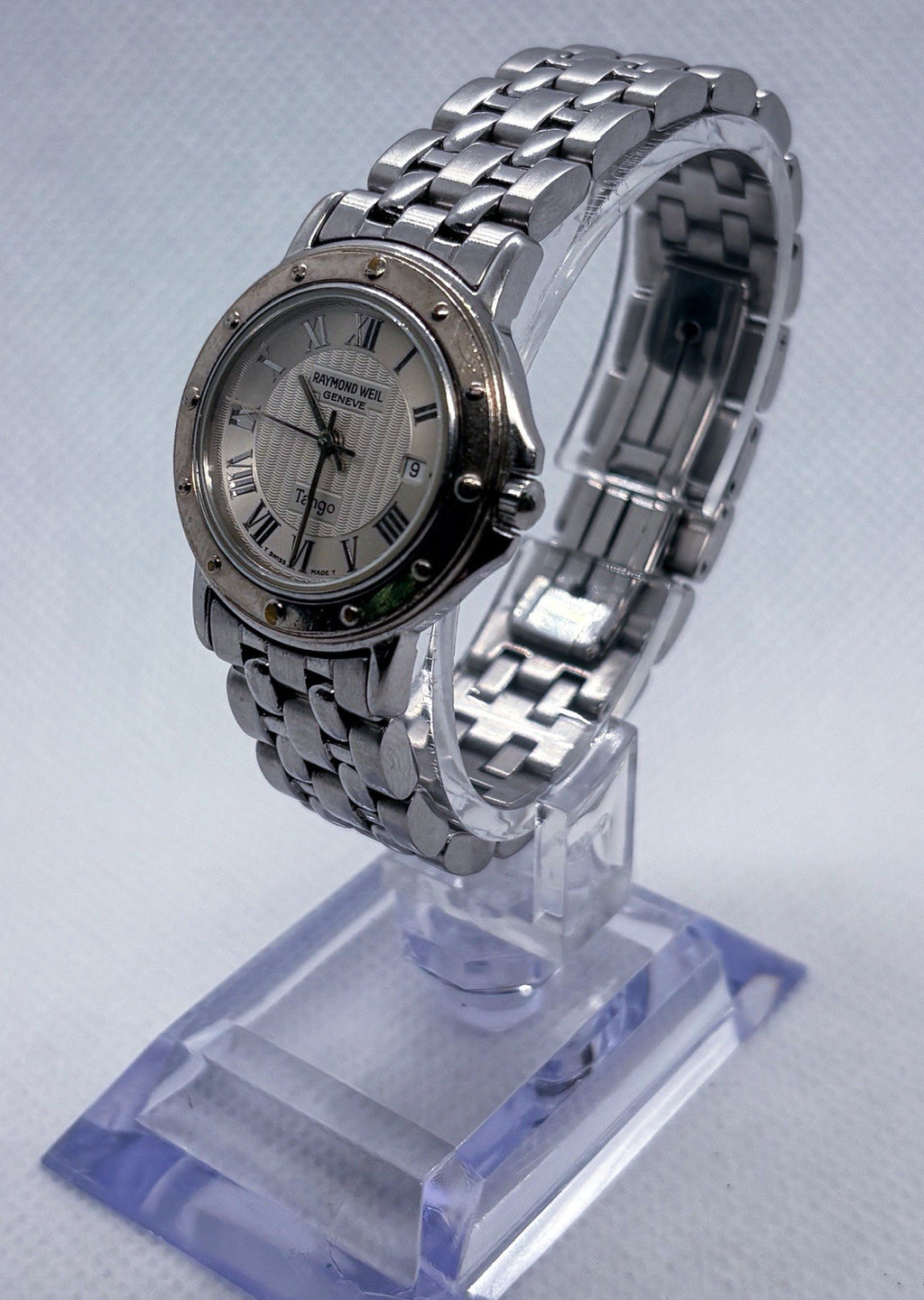 Vintage 1990s Raymond Weil Tango 5360 Swiss Quartz Steel Roman Date Ladies Watch