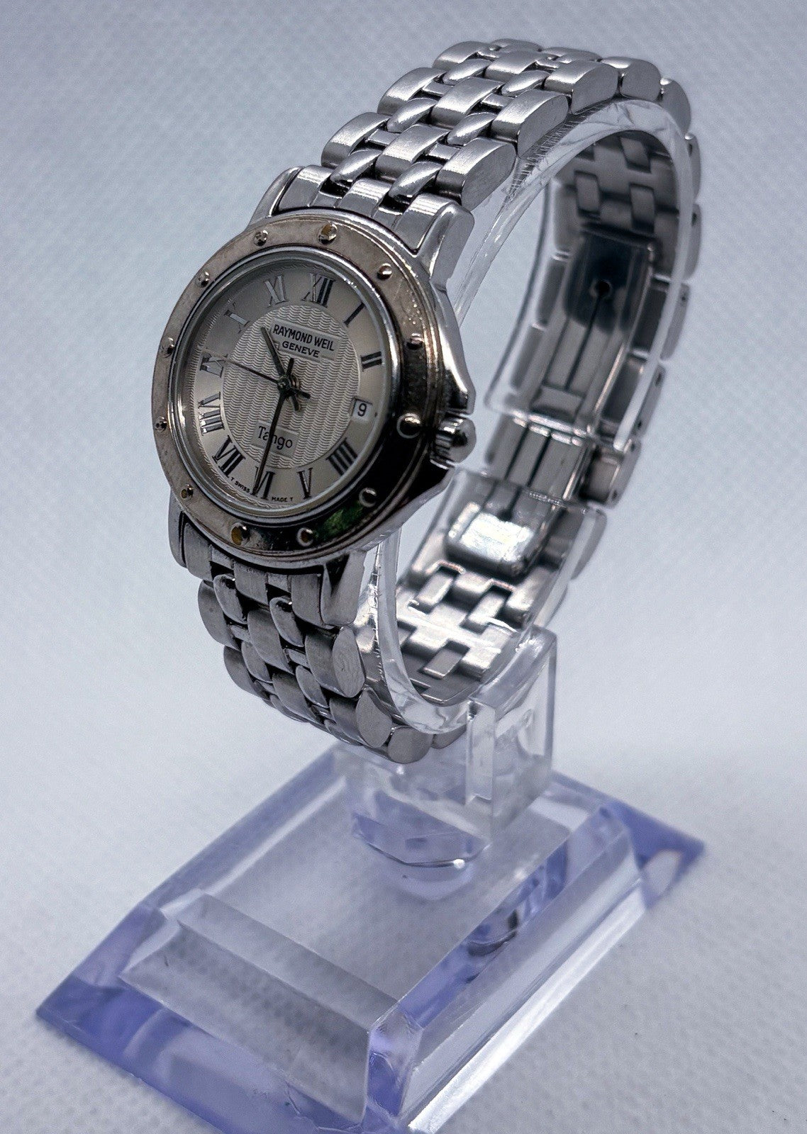 Vintage 1990s Raymond Weil Tango 5360 Swiss Quartz Steel Roman Date Ladies Watch