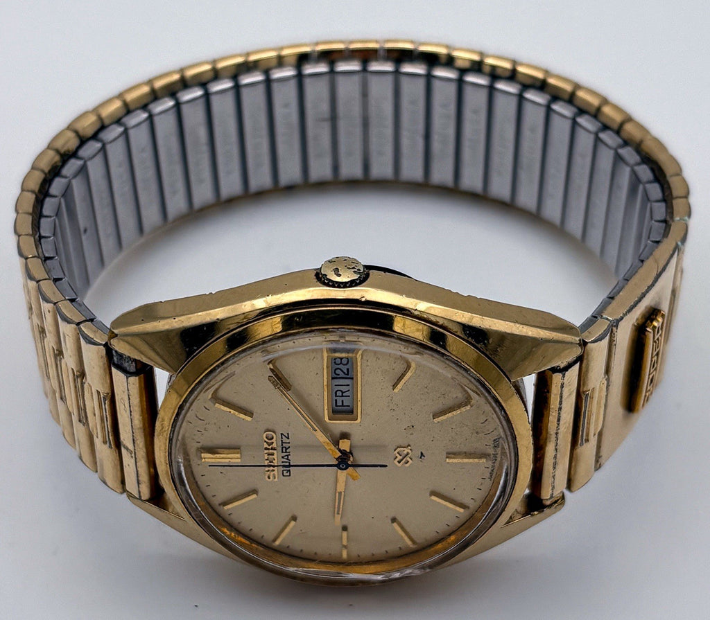 Vintage 1978 Seiko SQ 4336-8089 Champagne Dial Men's Gold Watch Day Date Speidel