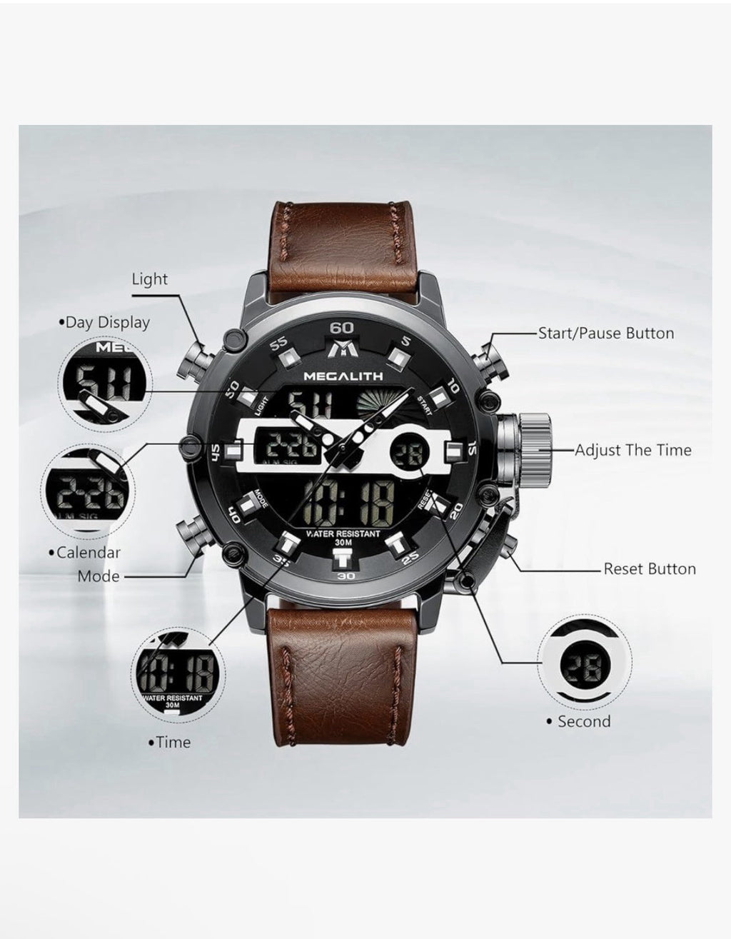 MEGALITH Mens Watch Digital Military Sport Tactical Multifunction 8051M See Desc