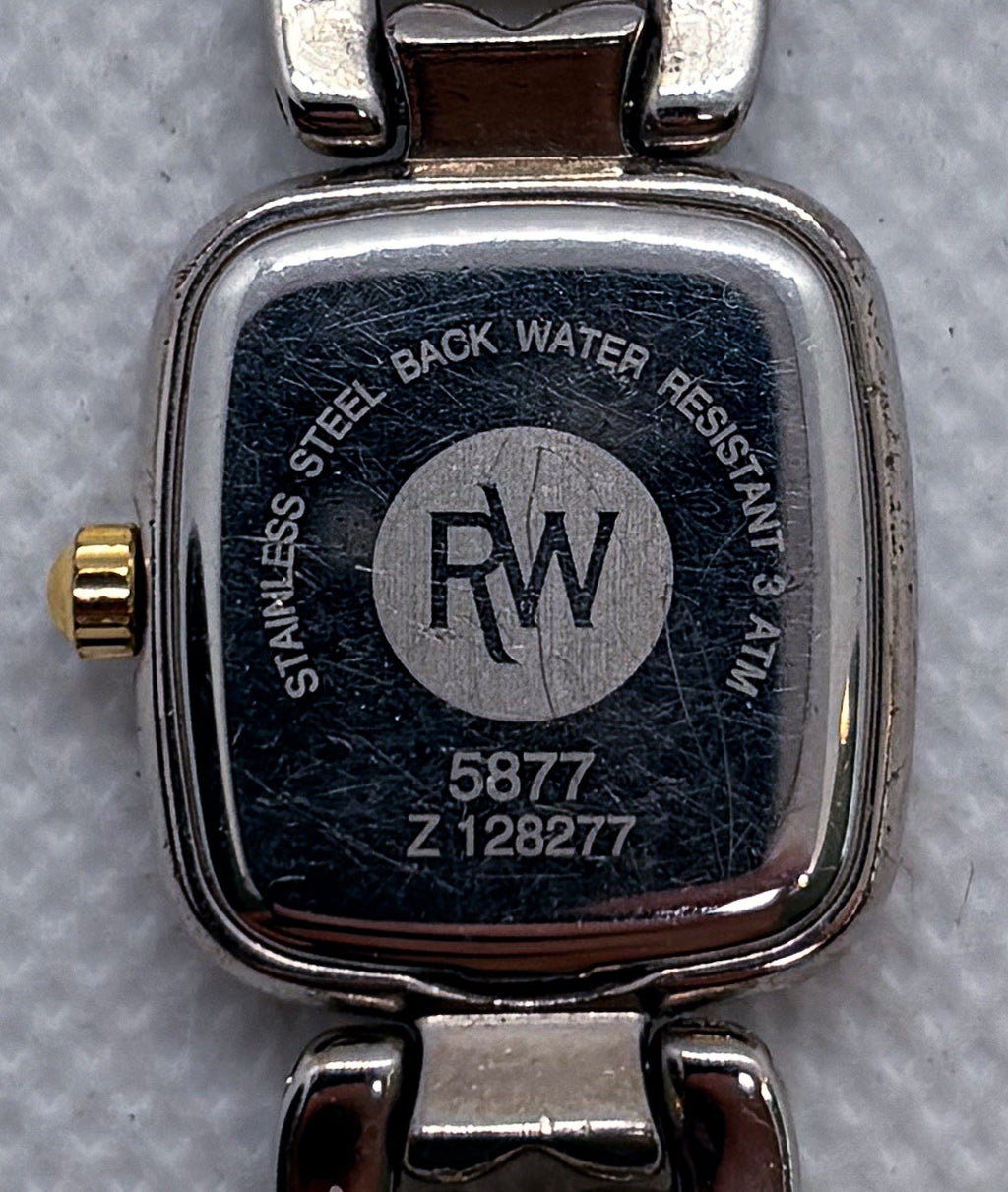 VTG 1990s Raymond Weil 5877 Ladies Watch Two Tone White Dial Square Swiss Quartz