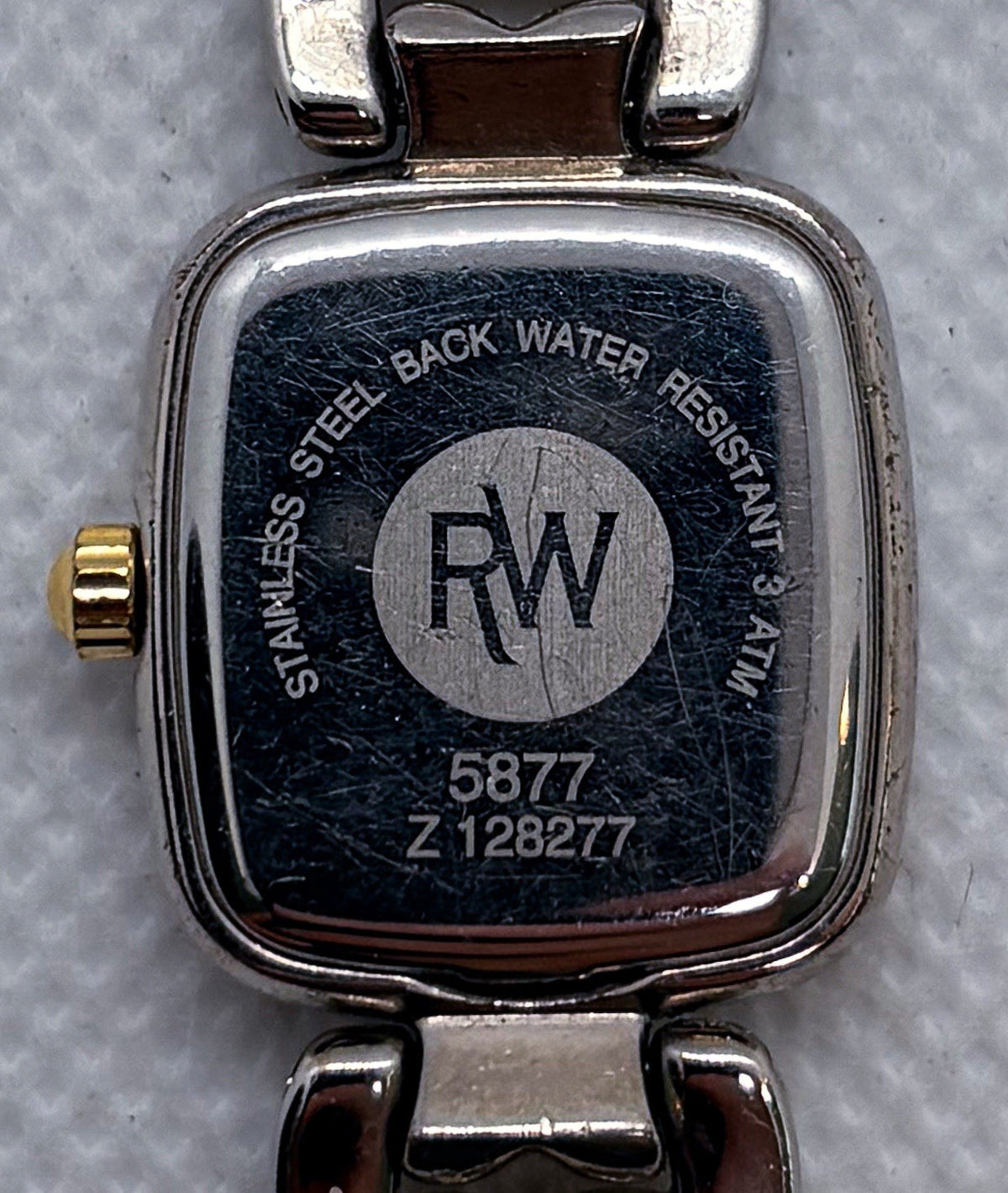 VTG 1990s Raymond Weil 5877 Ladies Watch Two Tone White Dial Square Swiss Quartz