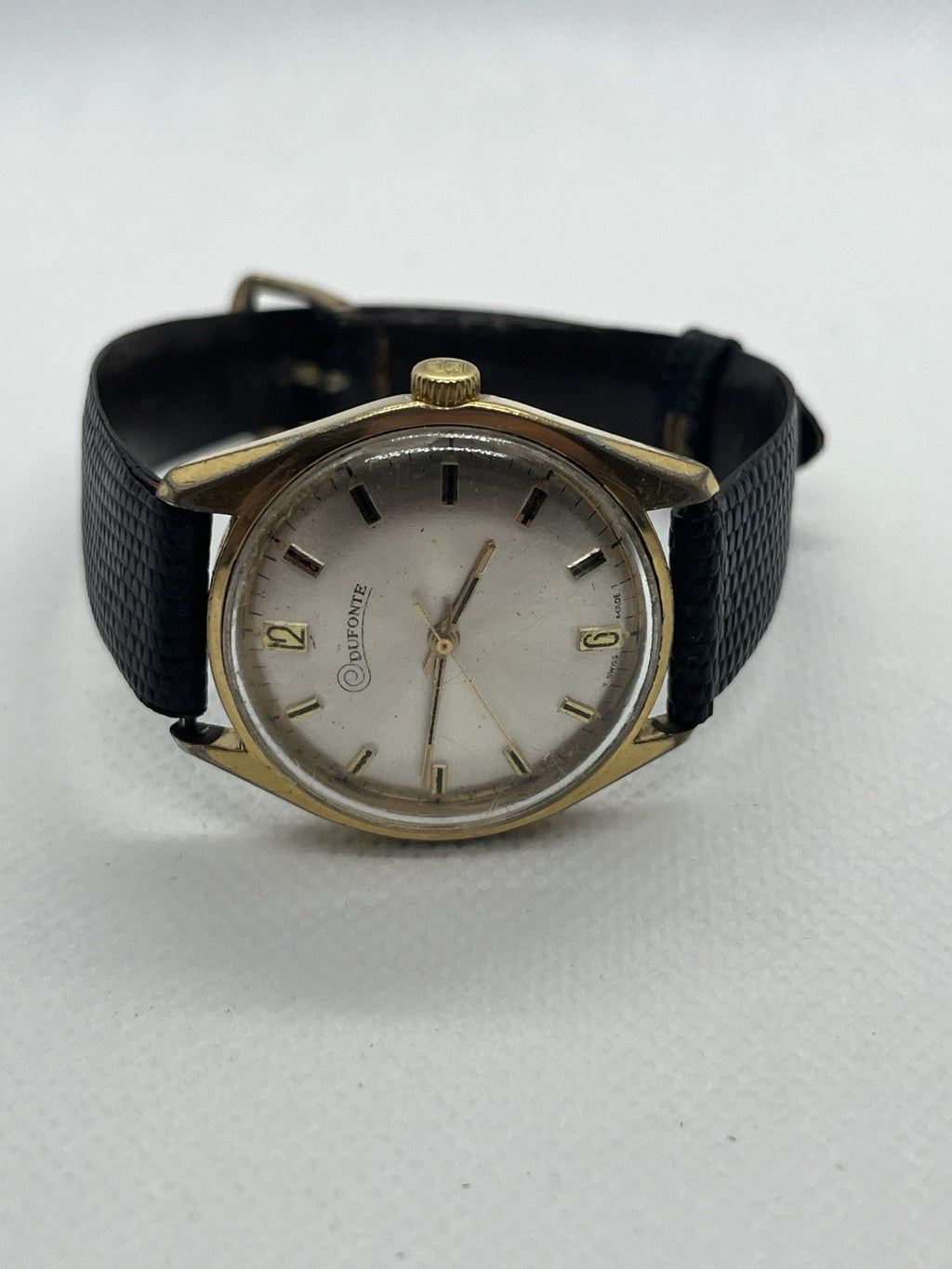 Vintage DUFONTE by LUCIEN PICCARD Men's Manual Wind Watch Lizard Skin Band R838