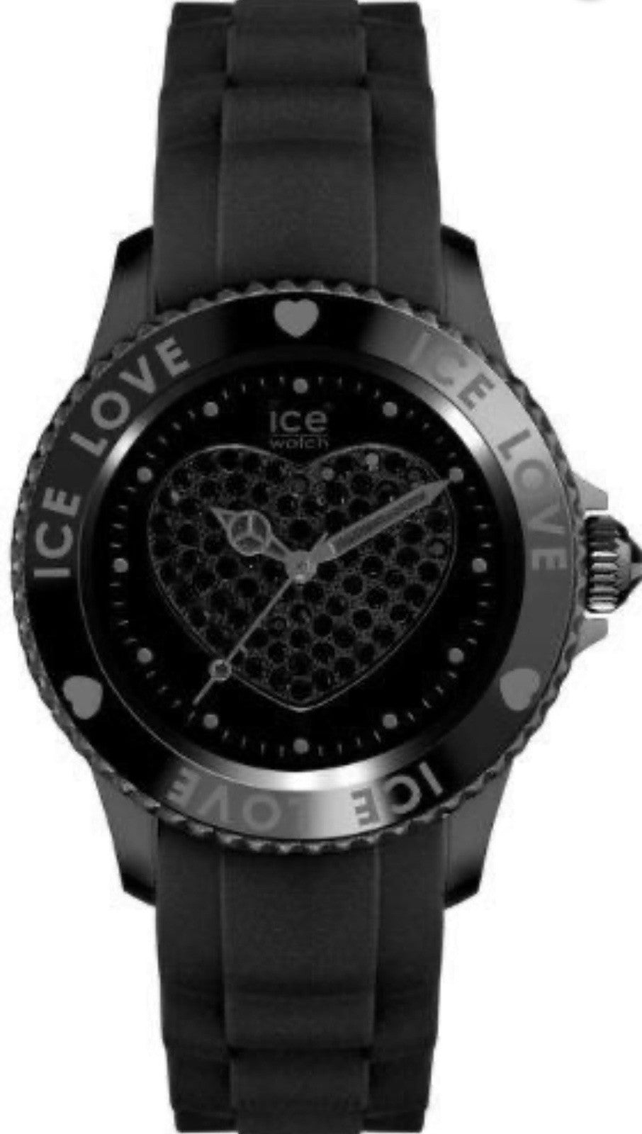 Ice Watch Unisex Ice Love Black Dial Black Silicone Watch  LOBKSS10 Swarovski