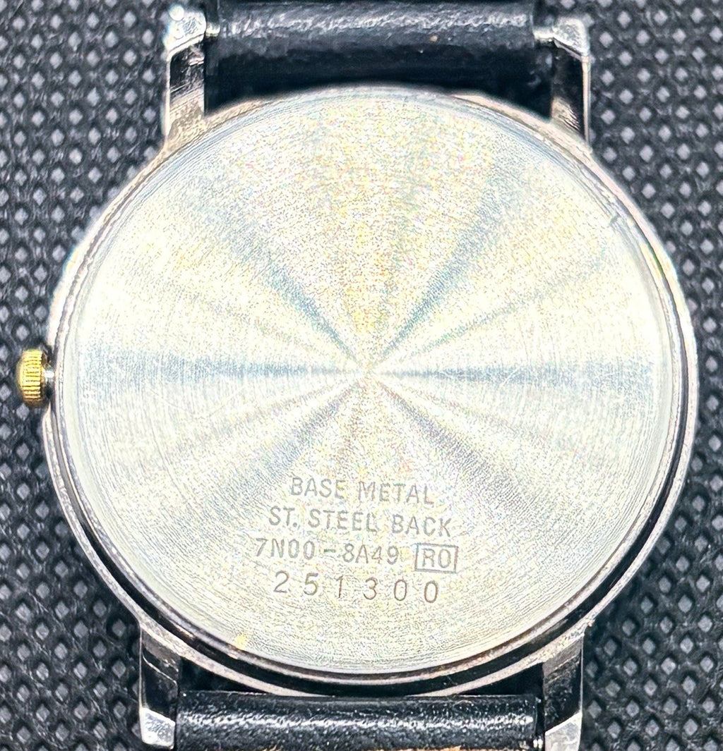 Vintage 1992 Seiko 7N00-8A49 Museum 34mm Black Dial Diamond Accent Quartz Watch