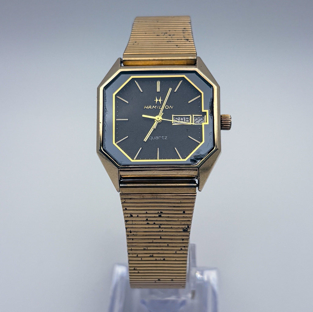 Vintage Hamilton 908679 Octagonal Watch 10K RGP Black Day Date Original Band