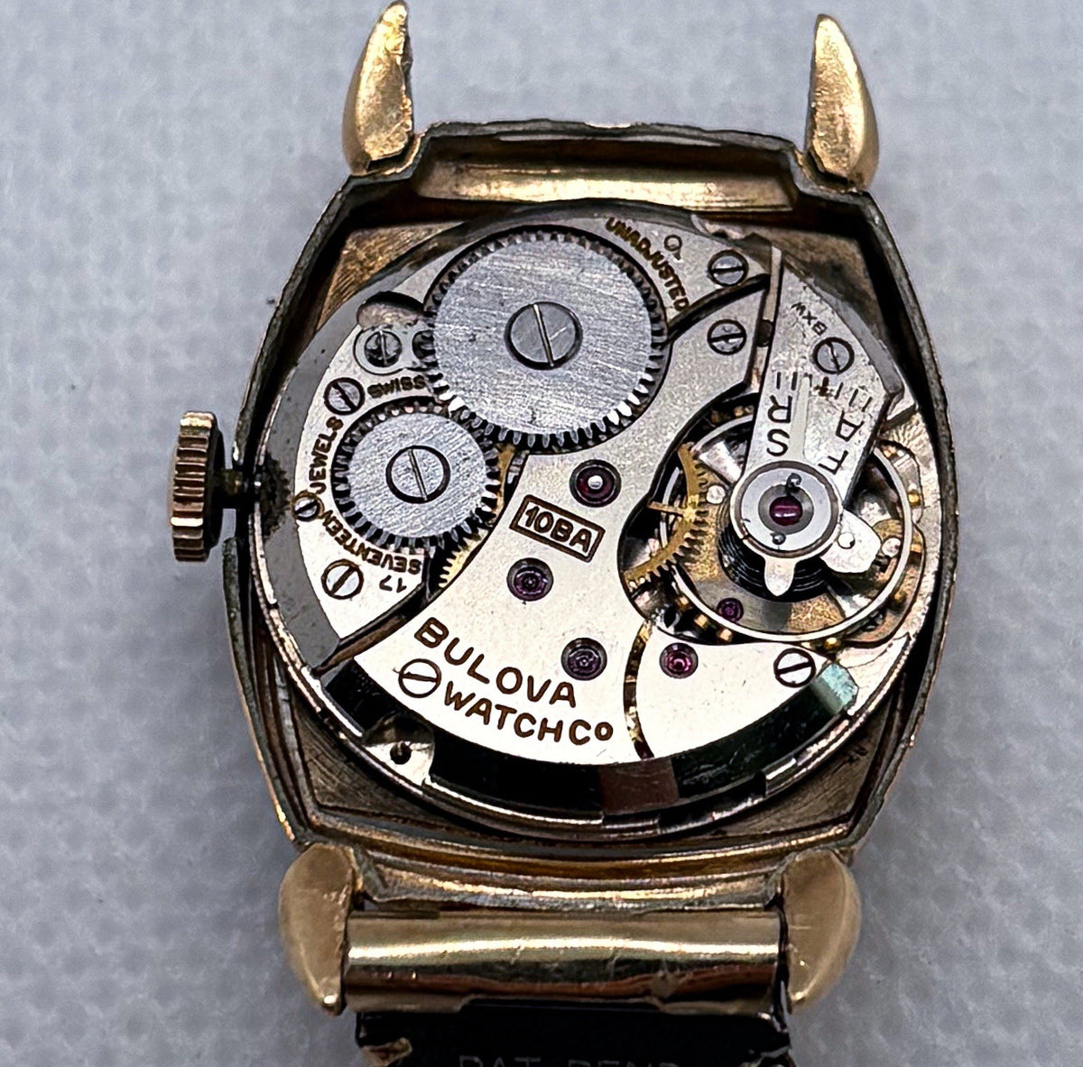 Vintage 1946 Bulova Treasurer 10BA 17J Watch 10K Rolled Gold Plate Tank Working