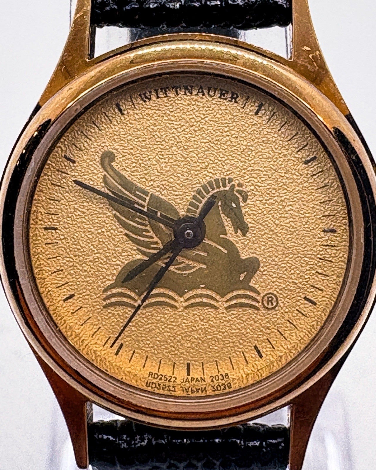 Vintage 1990s Wittnauer Ladies Watch RD2522 Mobil Oil Pegasus 24mm Gold Tone