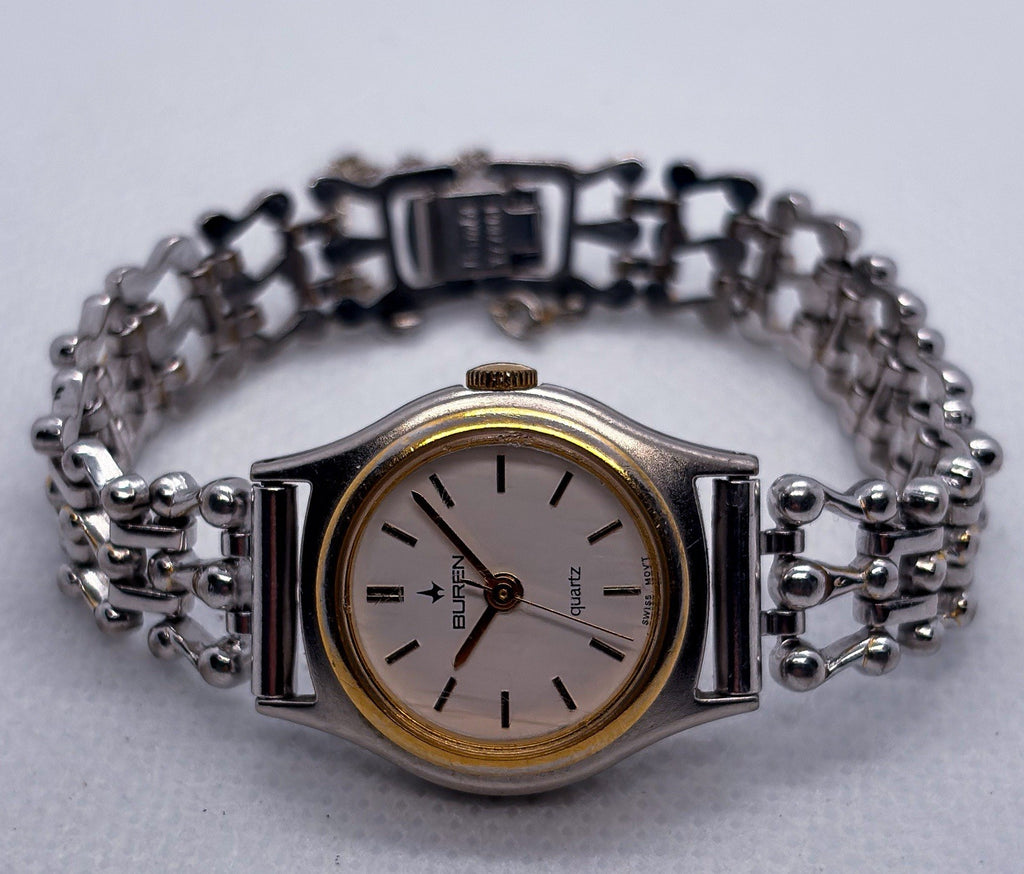 Vintage 1990s Buren Swiss Quartz Two-Tone Dainty Ladies Dress Watch CW-BU-217340