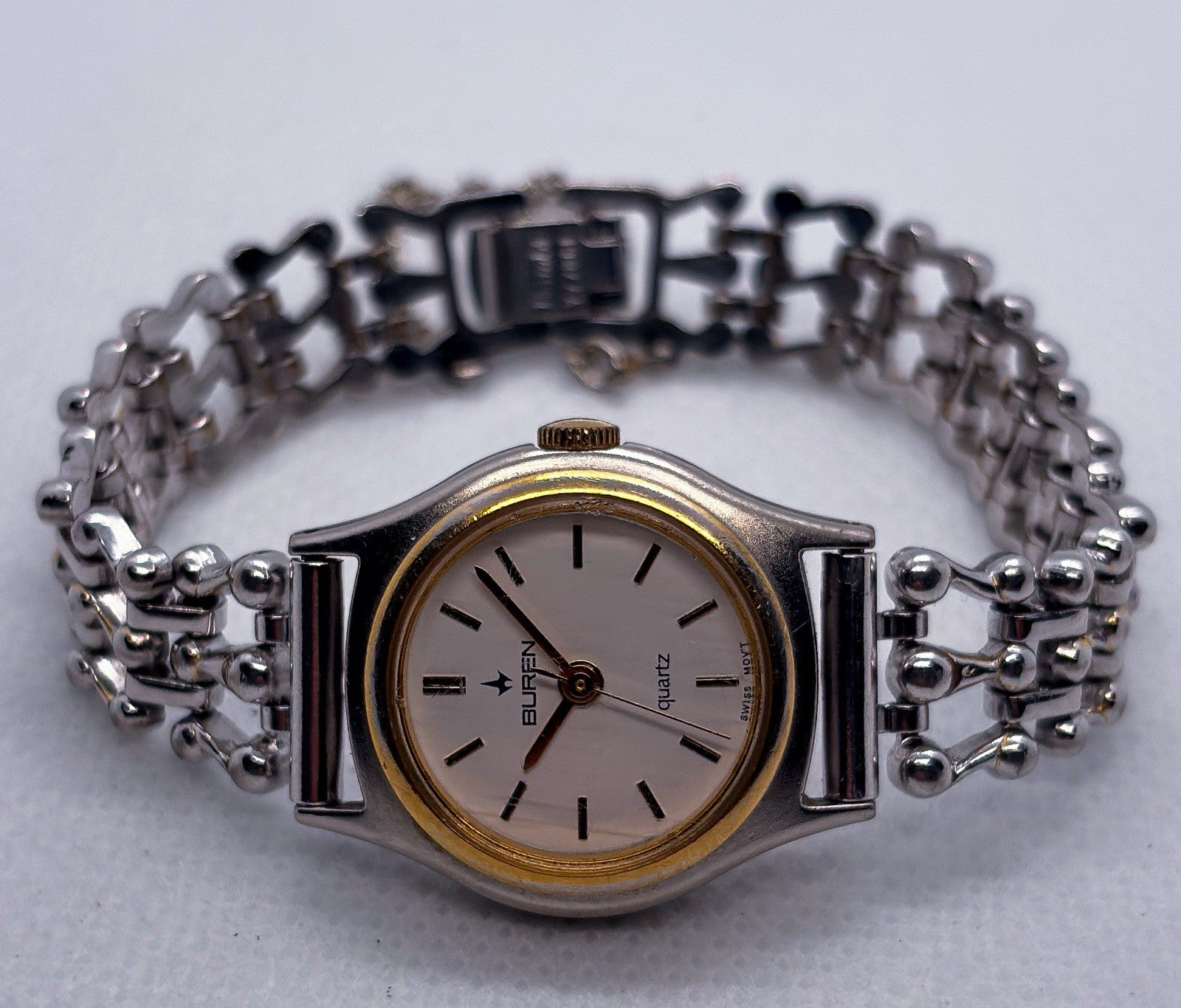Vintage 1990s Buren Swiss Quartz Two-Tone Dainty Ladies Dress Watch CW-BU-217340