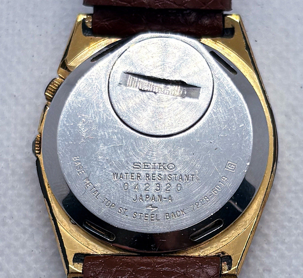 VTG 1980 Seiko SQ Alarm Quartz 7223-6019 Gold Tone Watch Original Bracelet Incl.