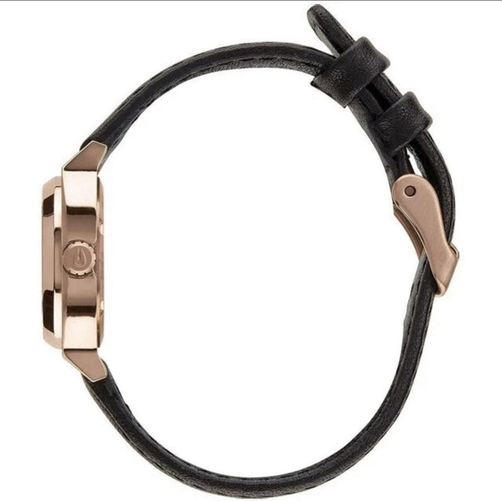 Nixon Women's Small Time Teller Rose Gold-Tone Watch with Black Leather Band New