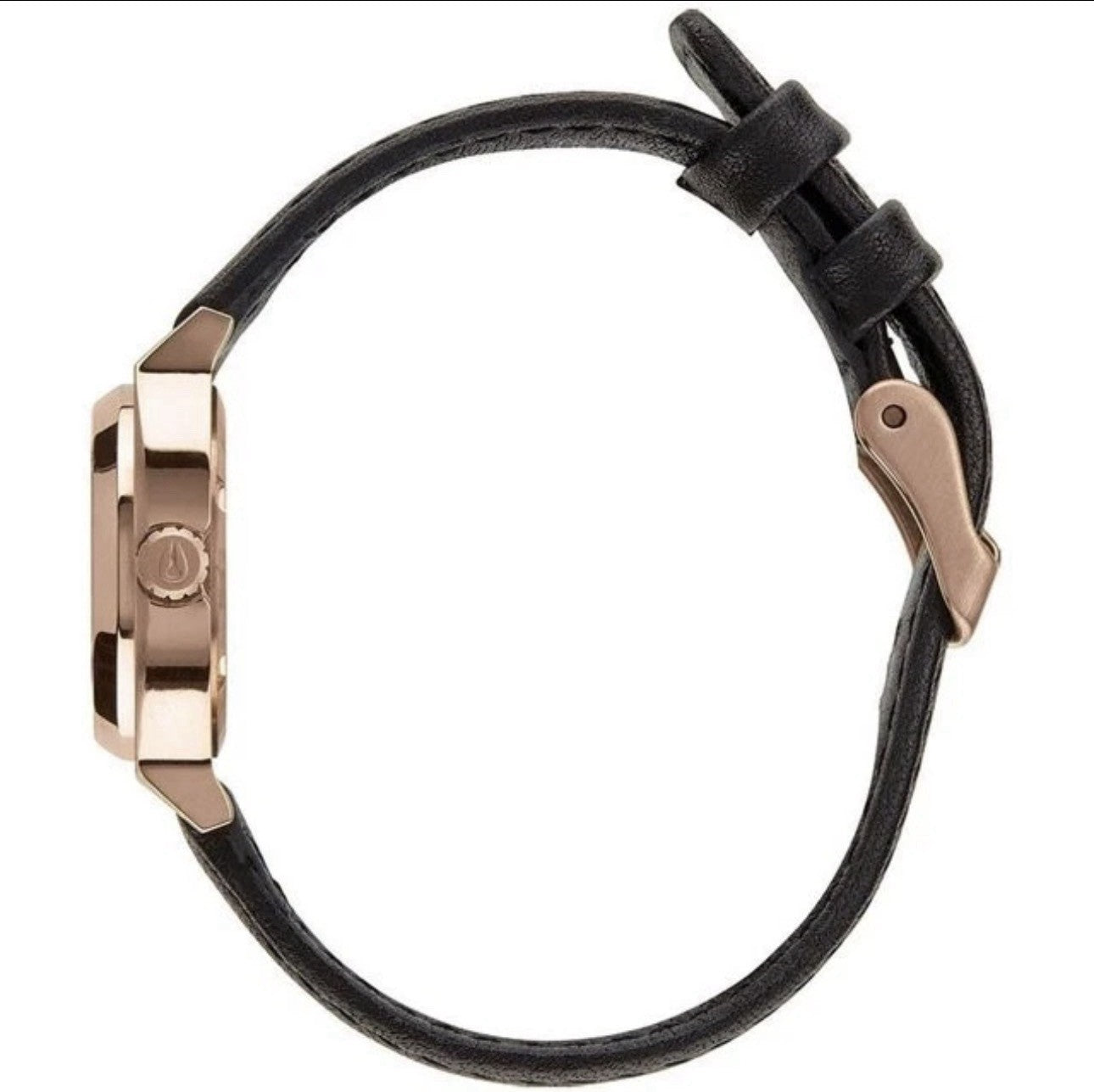 Nixon Women's Small Time Teller Rose Gold-Tone Watch with Black Leather Band New