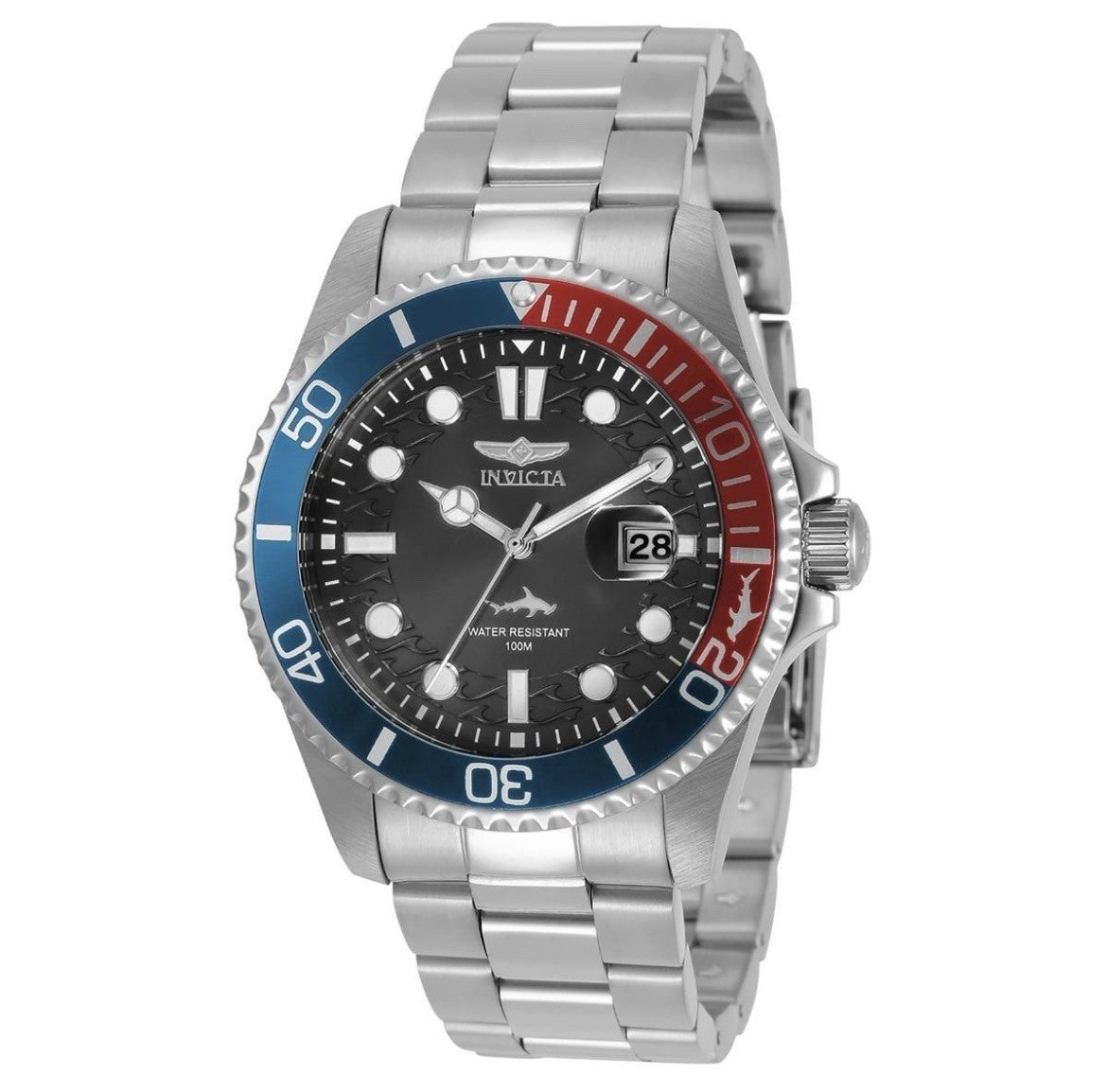 Invicta Pro Diver Hammerhead Mens Watch 43mm SS Red Blue Bezel Black Dial 44708