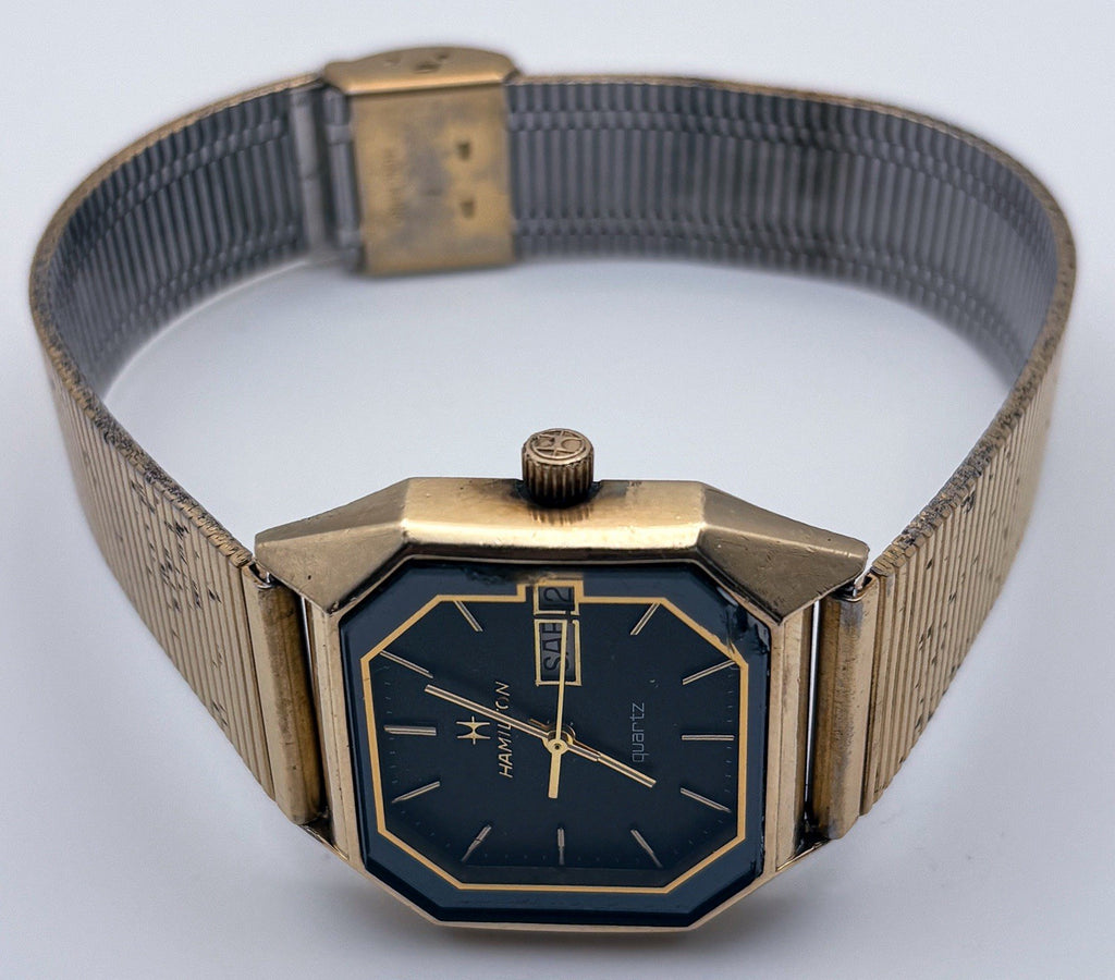 Vintage Hamilton 908679 Octagonal Watch 10K RGP Black Day Date Original Band