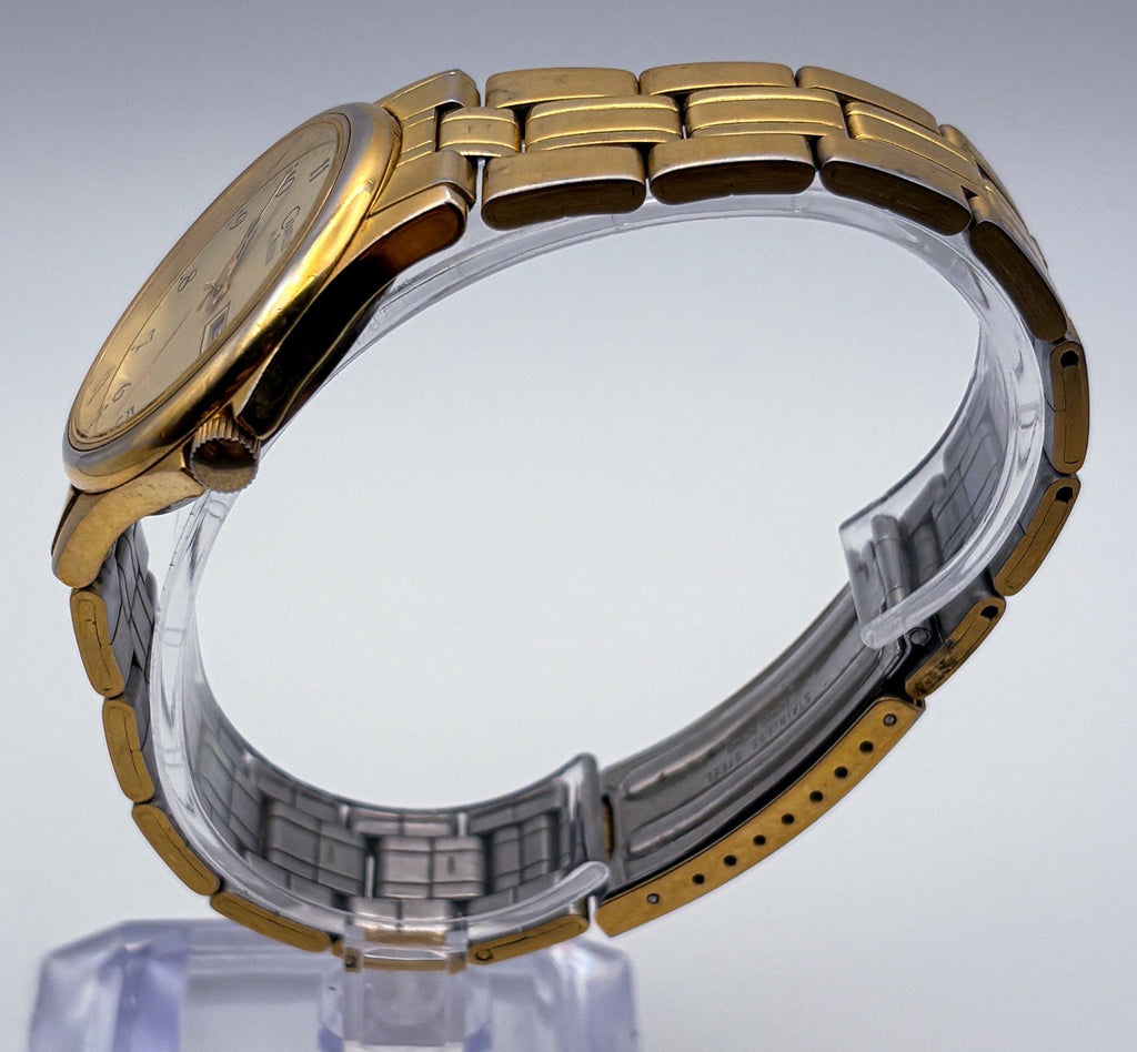 Vintage 1994 Caravelle by Bulova T4 Gold Quartz 35mm Mens Watch Day Date 42C85