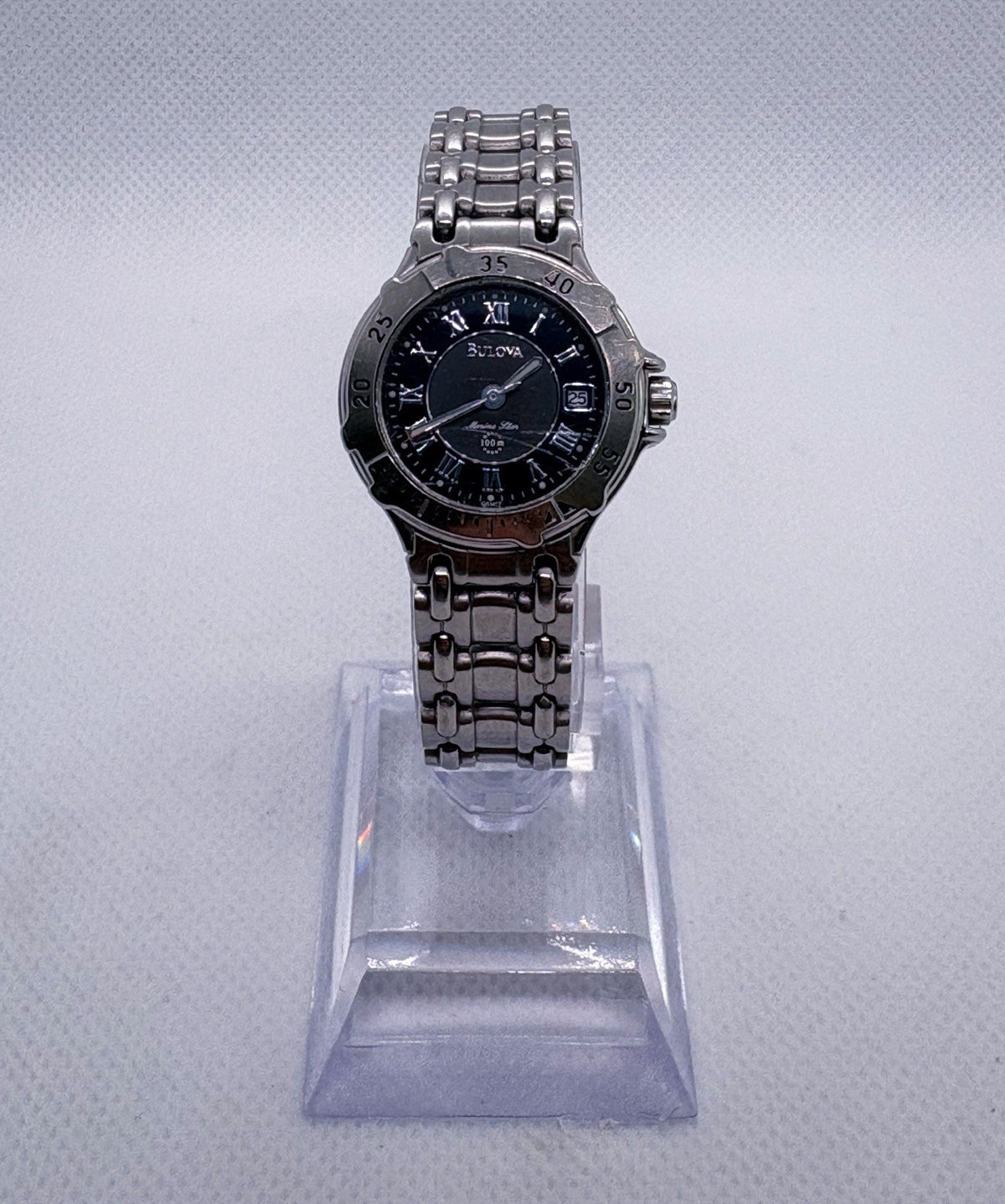 Vintage 1999 Bulova Marine Star 96M24 Ladies 25mm Diver Watch Black Roman Works
