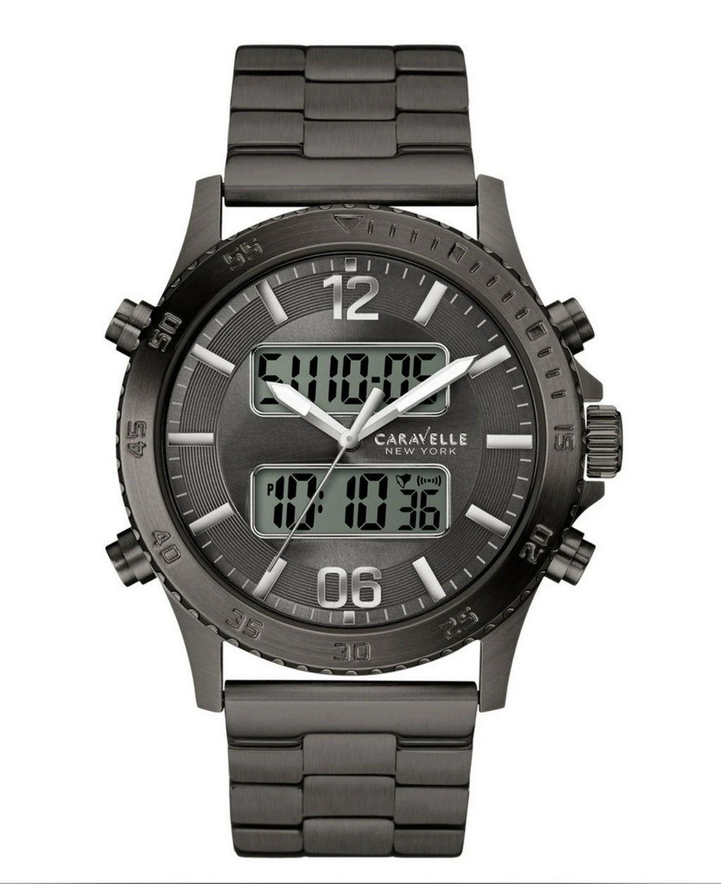Caravelle By New York Dual Time Gray Dial Gun Metal Men’s Watch 45B136 ￼