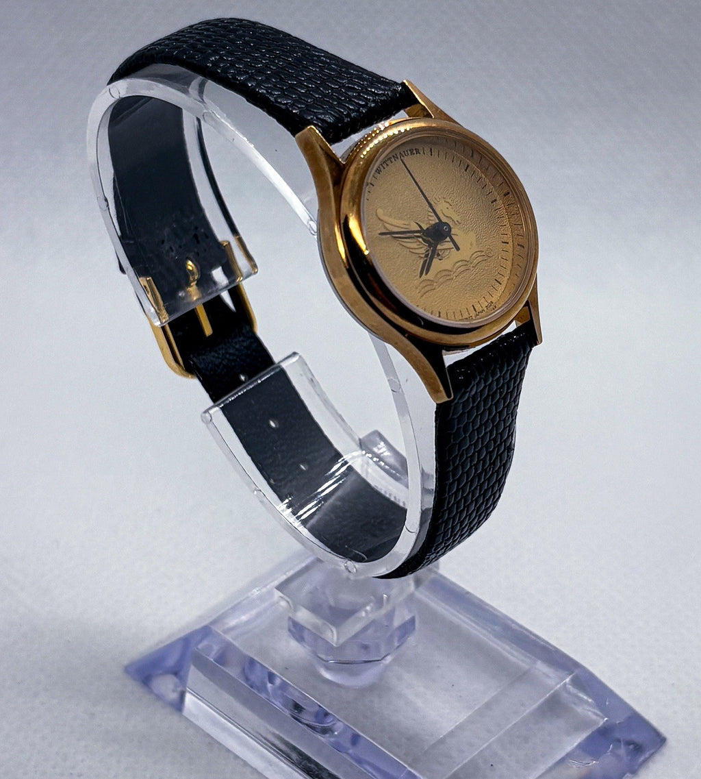 Vintage 1990s Wittnauer Ladies Watch RD2522 Mobil Oil Pegasus 24mm Gold Tone