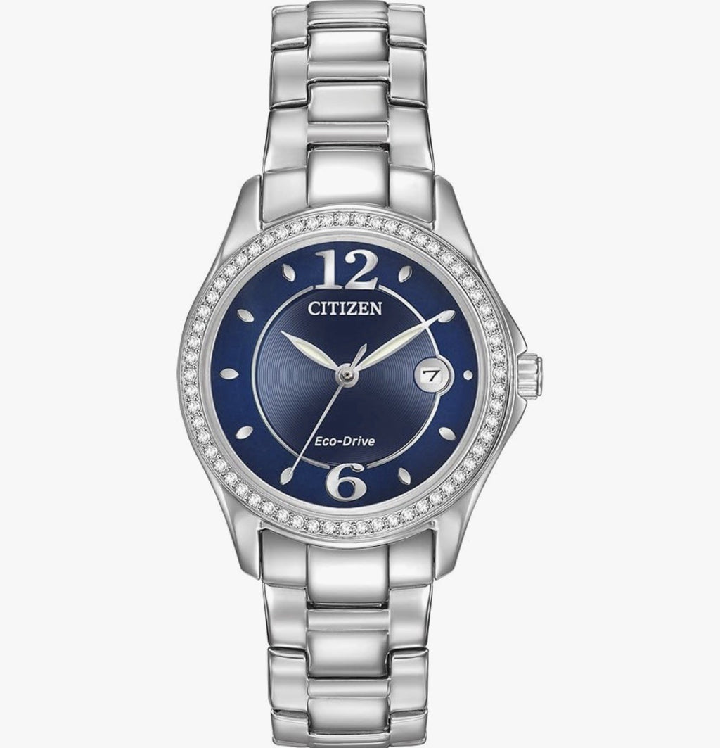 Citizen Eco-Drive Silhouette Crystal 30mm Silver SS Case Blue Dial FE1140-86L