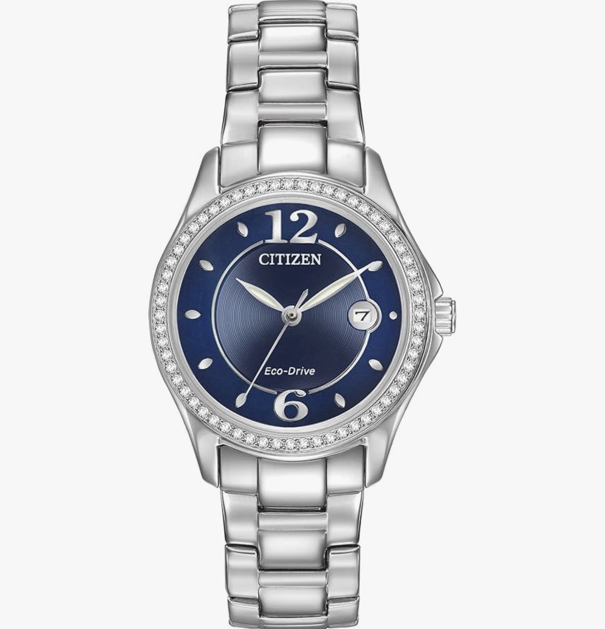 Citizen Eco-Drive Silhouette Crystal 30mm Silver SS Case Blue Dial FE1140-86L