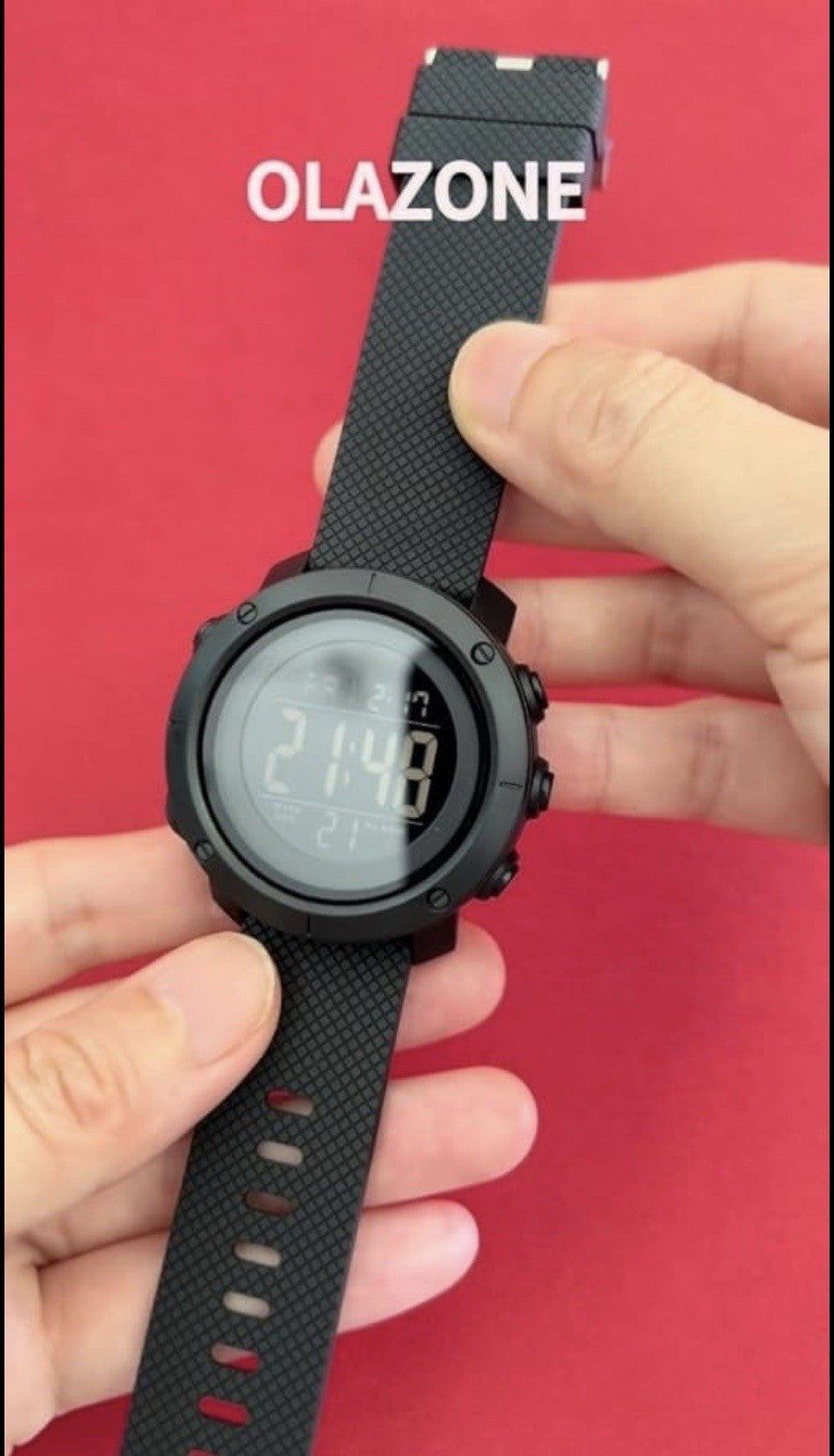 Olazone Quartz Watch Men 5 ATM Black Reverse LCD Digital Alarm Chrono 1426