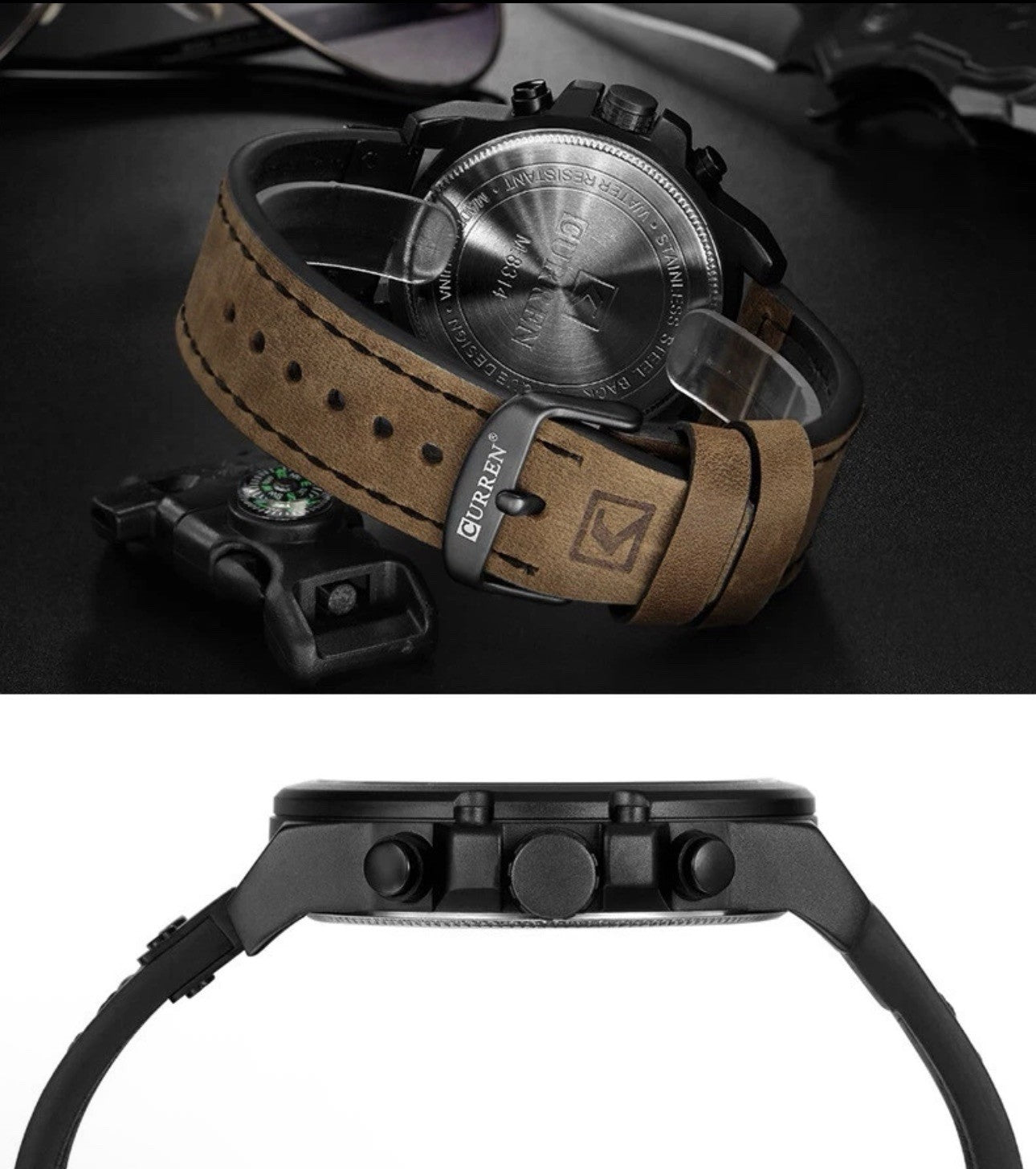 CURREN 8314 Chronograph Business Style Men Wrist Watch-Brown Leather Band