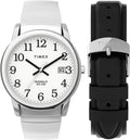 Timex Men's Easy Reader Watch 35mm Silver-Tone Steel Bracelet Plus Leather Band